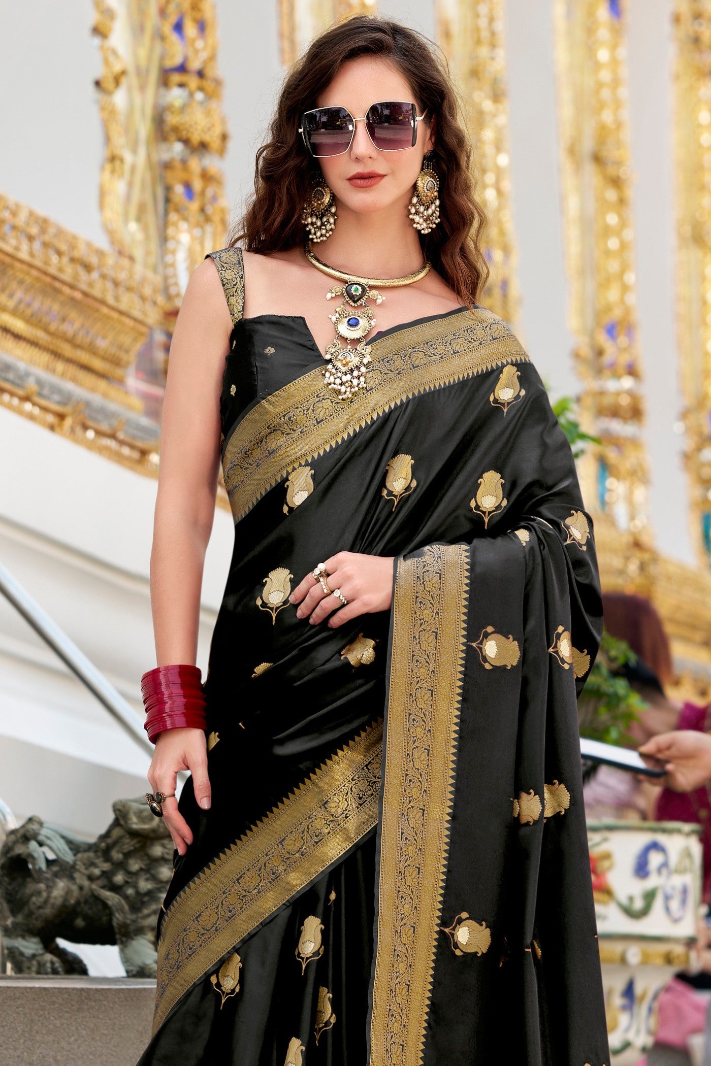 Buy MySilkLove Iridium Black Woven Satin Silk Saree Online