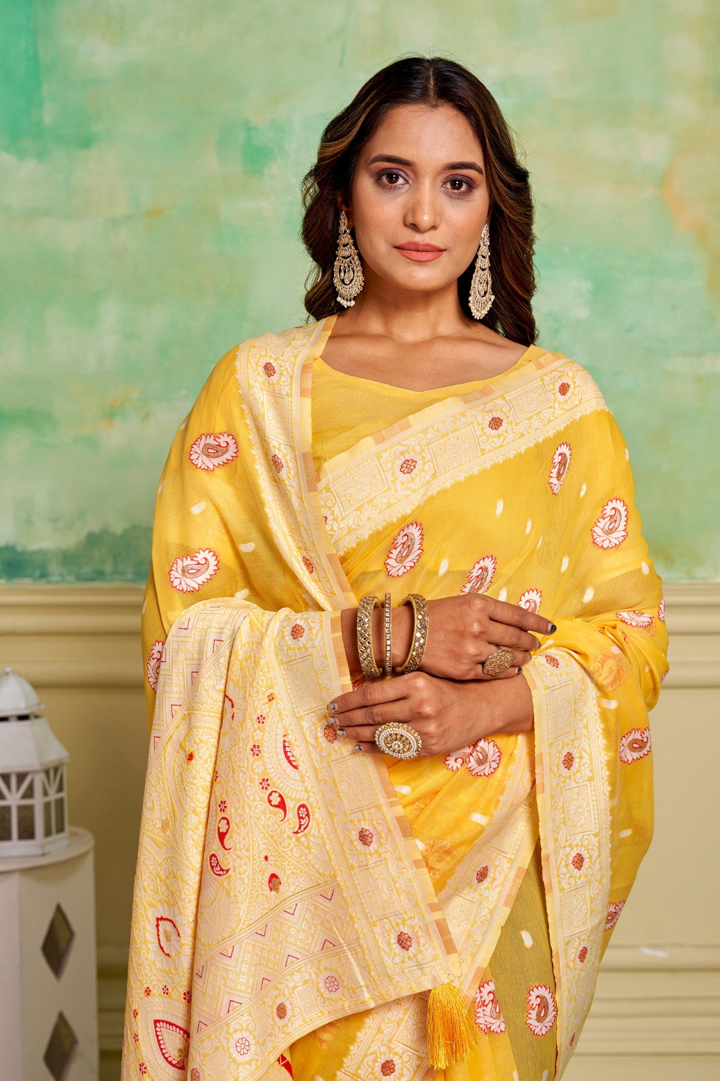 Buy MySilkLove Ronchi Yellow Woven Cotton Saree Online