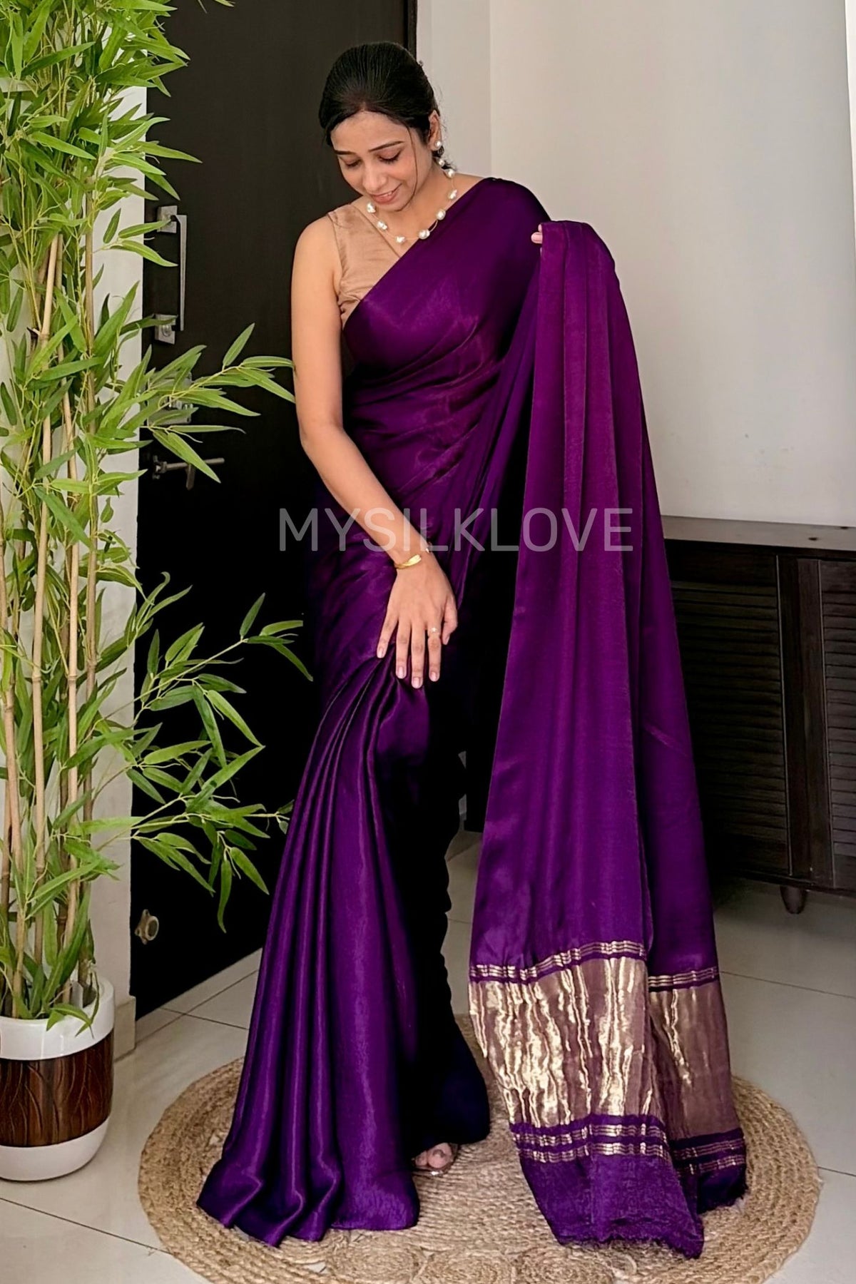 Buy MySilkLove Jamun Purple Modal Pure Gajji Silk Saree with Lagdi Zari Pallu Saree Online