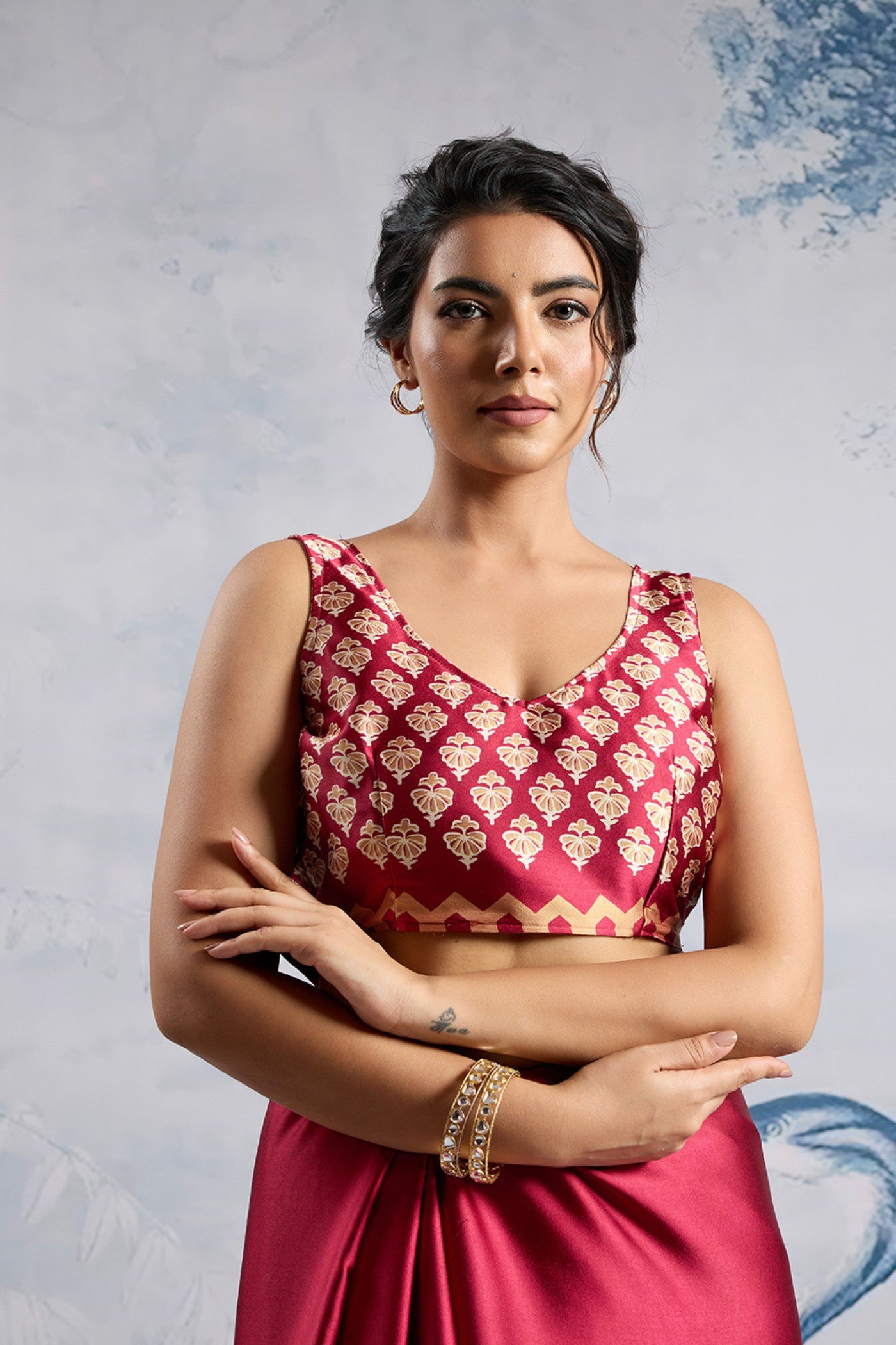 Buy MySilkLove Spark Red Printed Satin Crepe Silk Saree Online