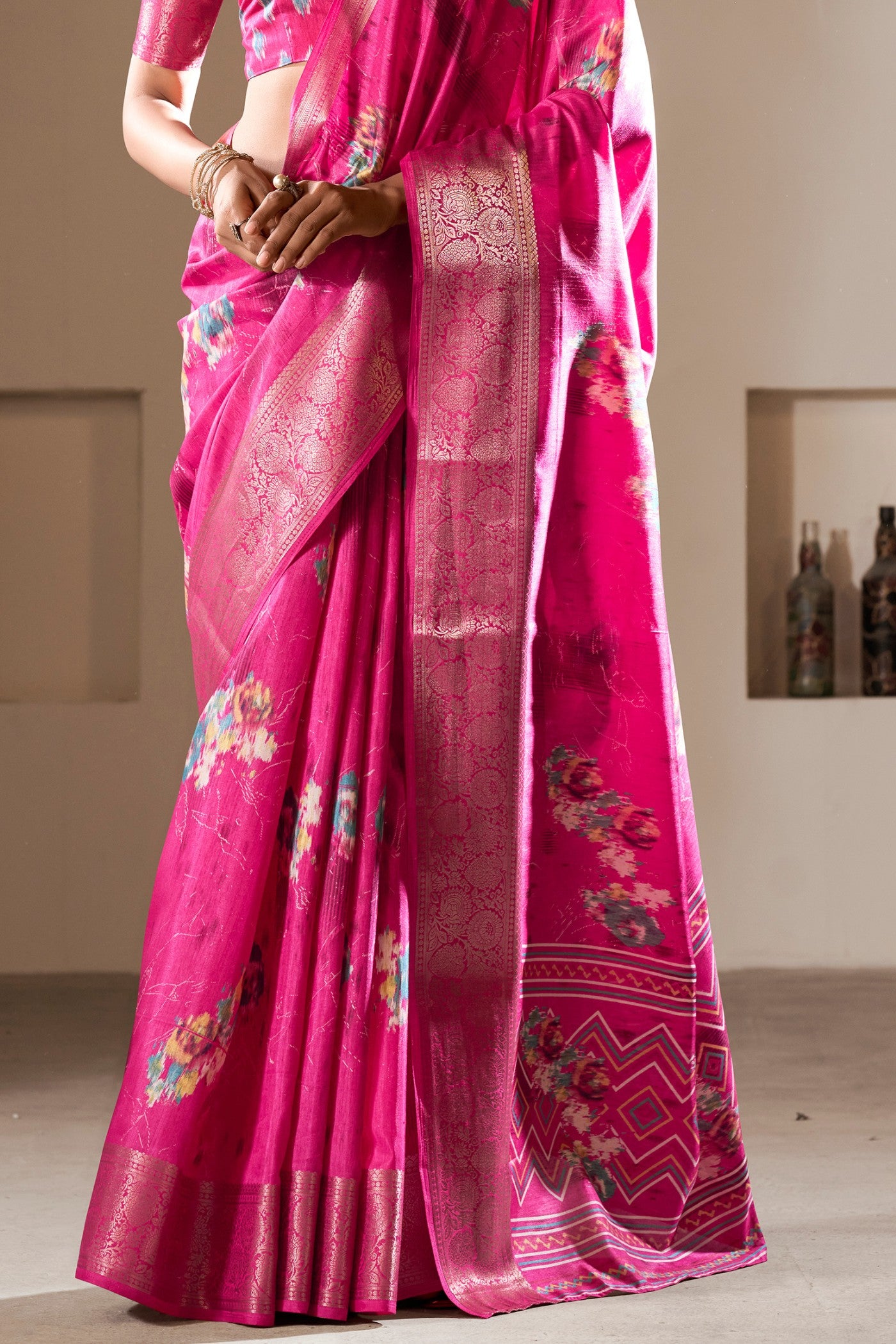 Buy MySilkLove Cherry Pink Printed Soft Dola Silk Saree Online