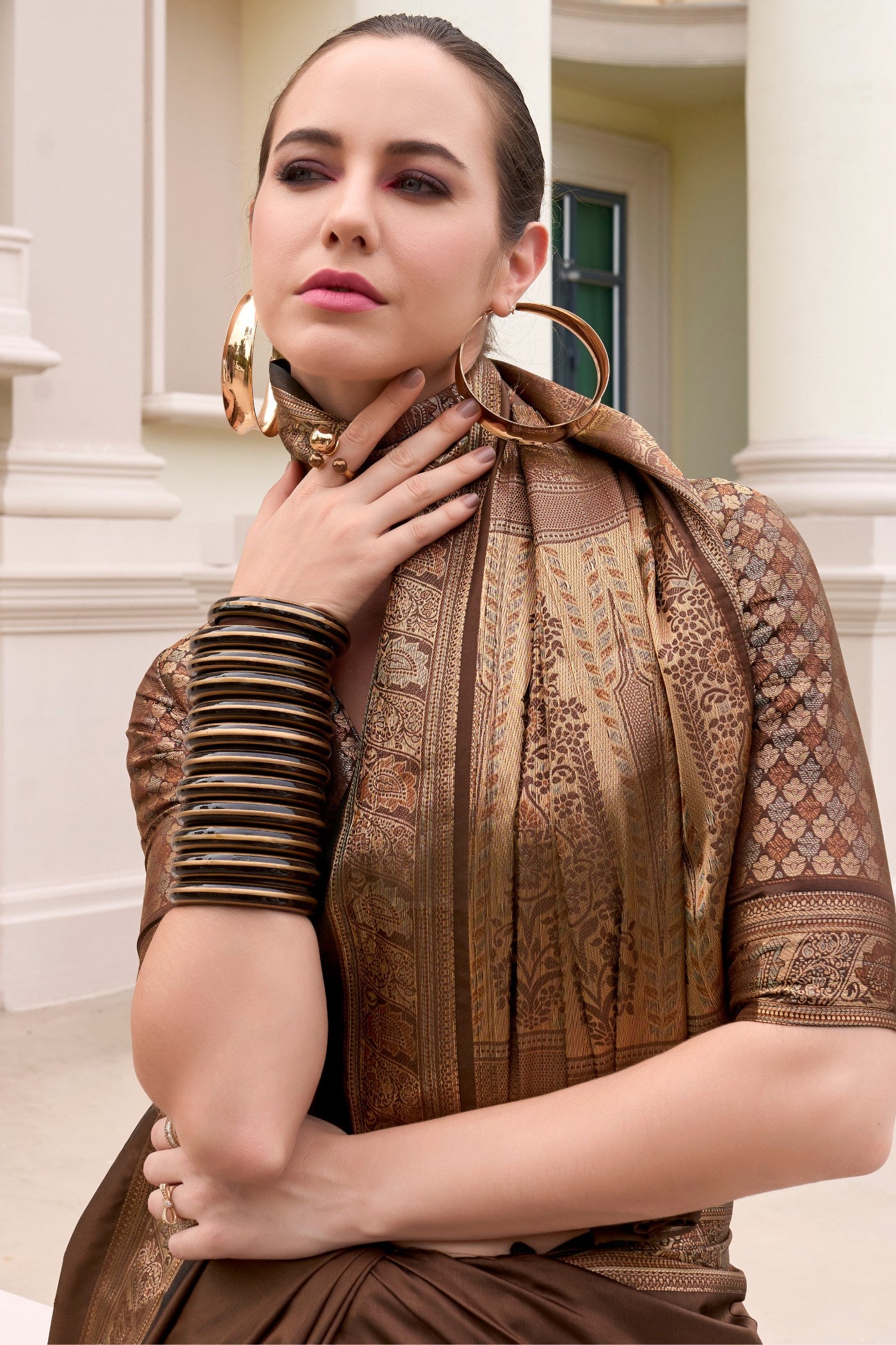 Buy MySilkLove Leather Brown Banarasi Handloom Saree Online