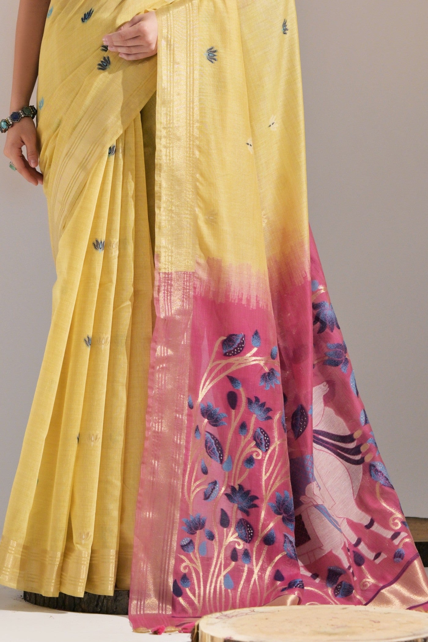 Buy MySilkLove Sunshine Yellow Woven Muga Cotton Saree Online