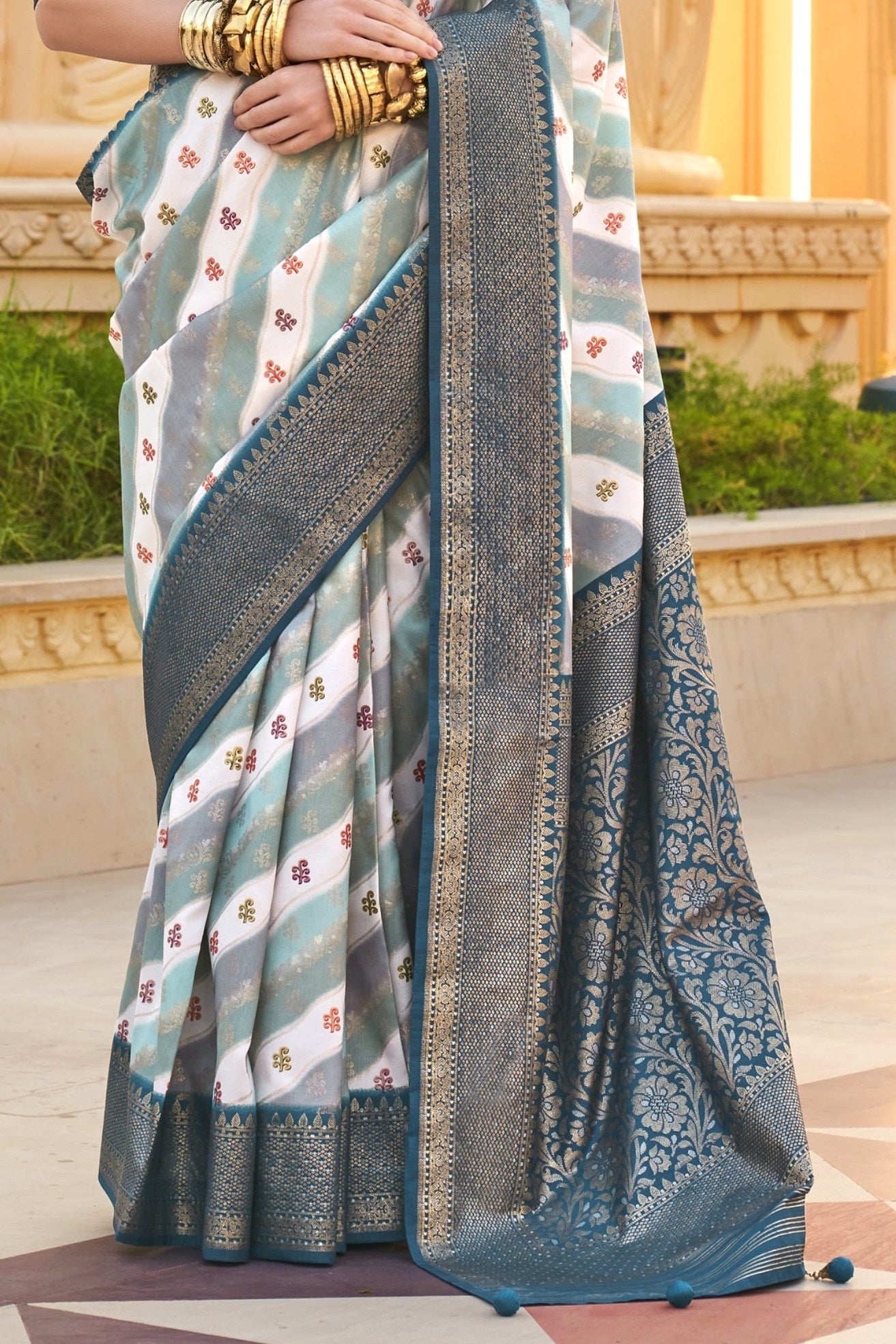 Buy MySilkLove Corduroy Grey Woven Patola Printed Silk Saree Online