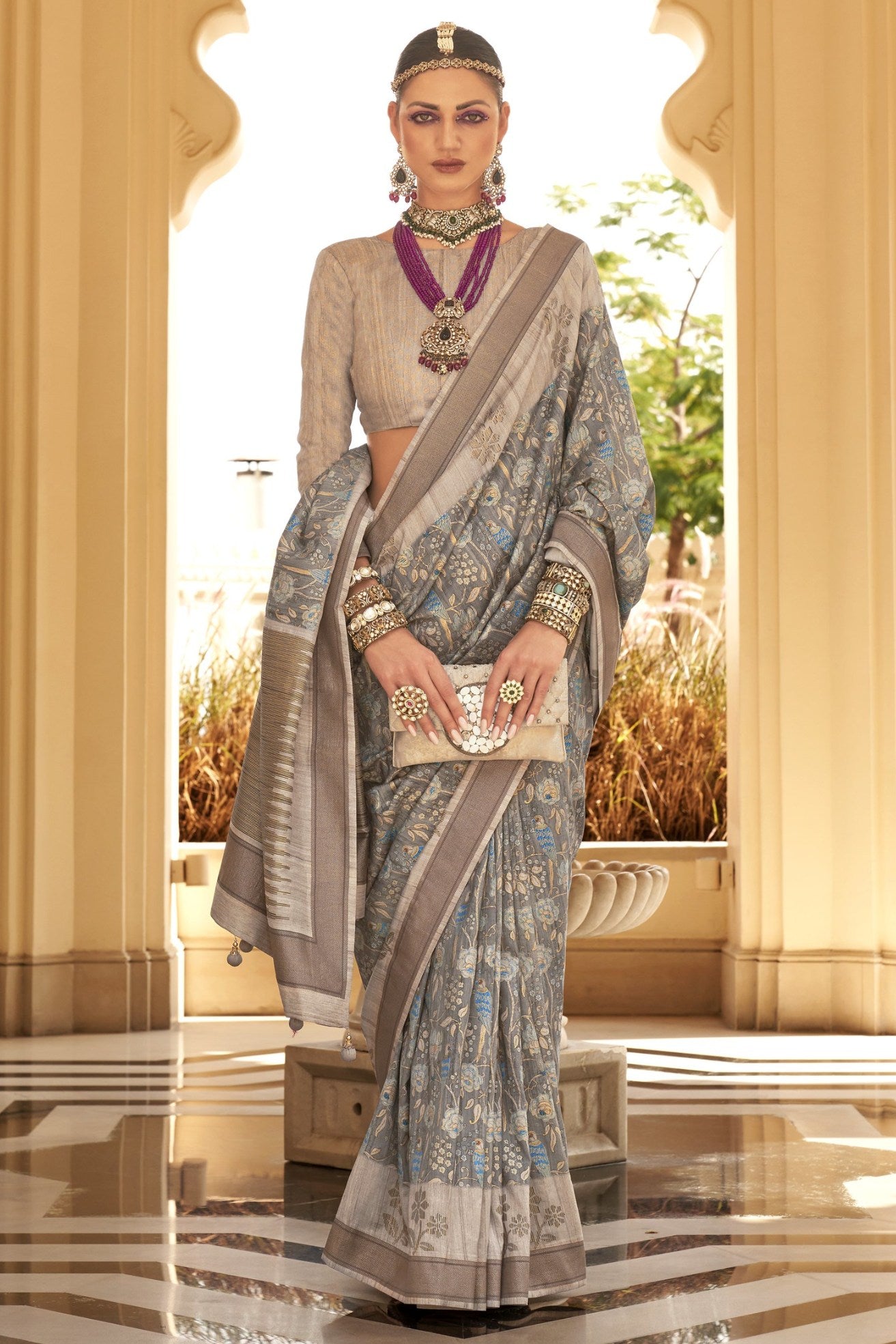 Buy MySilkLove Elegant Grey Banarasi Handloom Saree Online