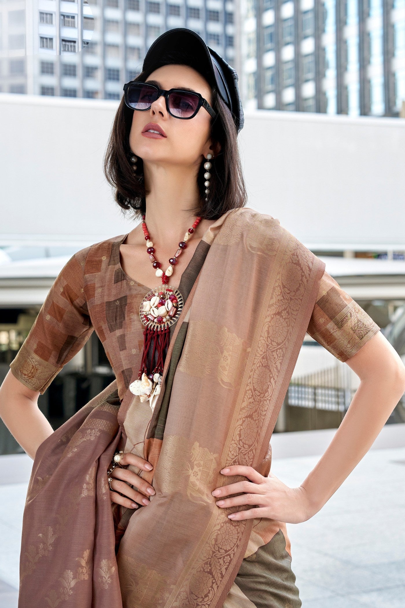 Buy MySilkLove Shugar Brown Banarasi Handloom Saree Online