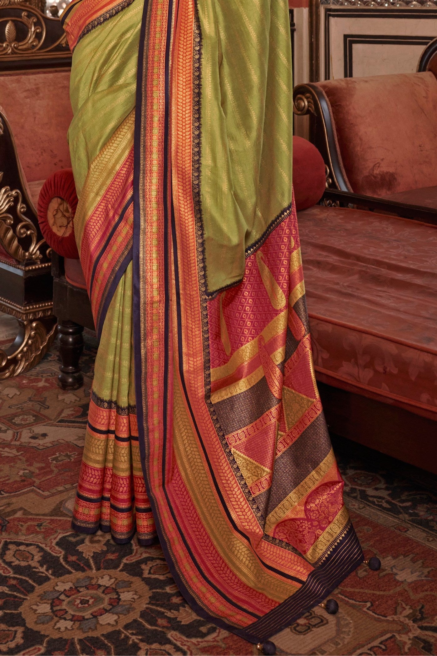 Buy MySilkLove Parrot Green Printed Patola Saree Online