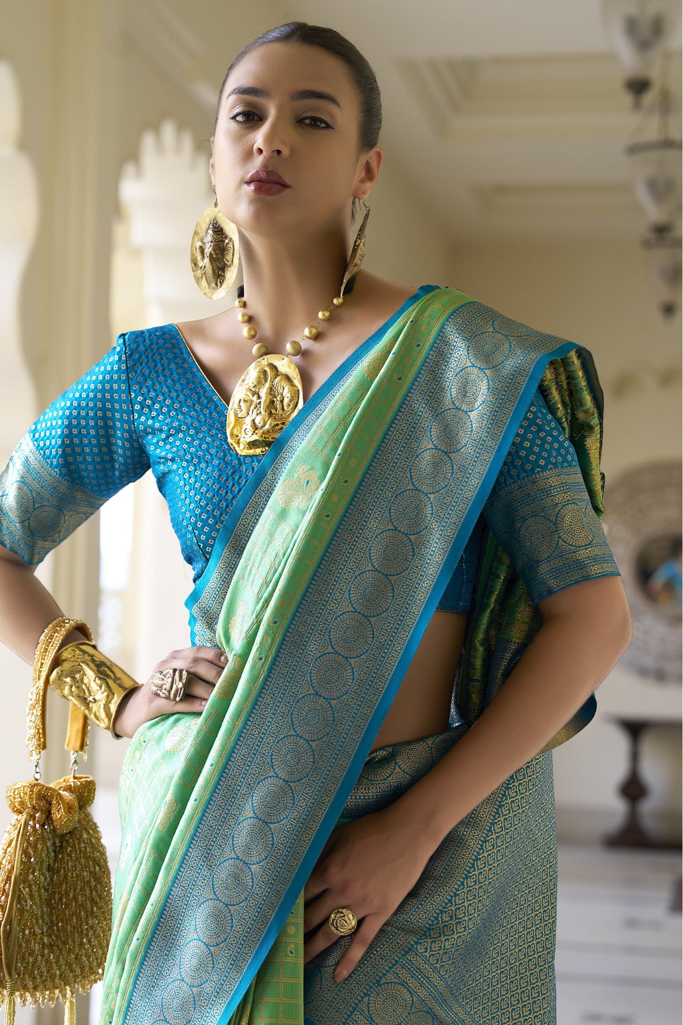 Buy MySilkLove Celadon Green Woven Kanjivaram Saree Online