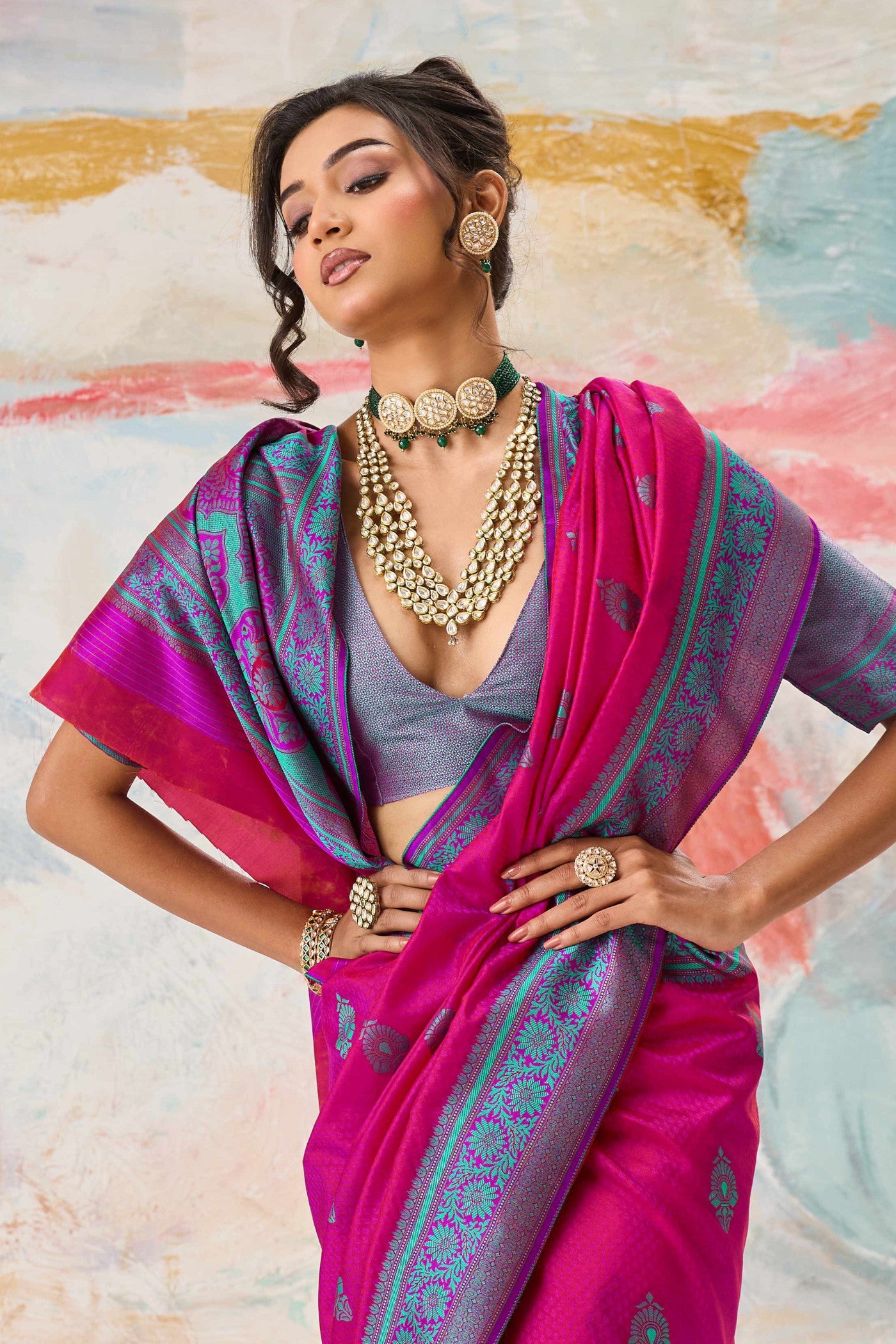 Buy MySilkLove European Pink Woven Tanchoi Kanjivaram Saree Online