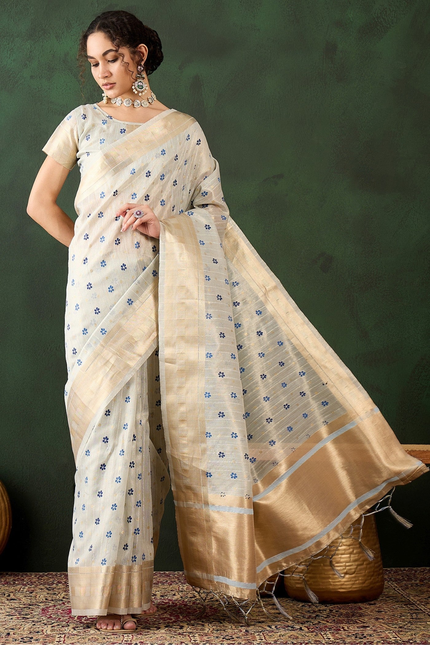 Buy MySilkLove Pearl White Woven Khadi Organza Saree Online