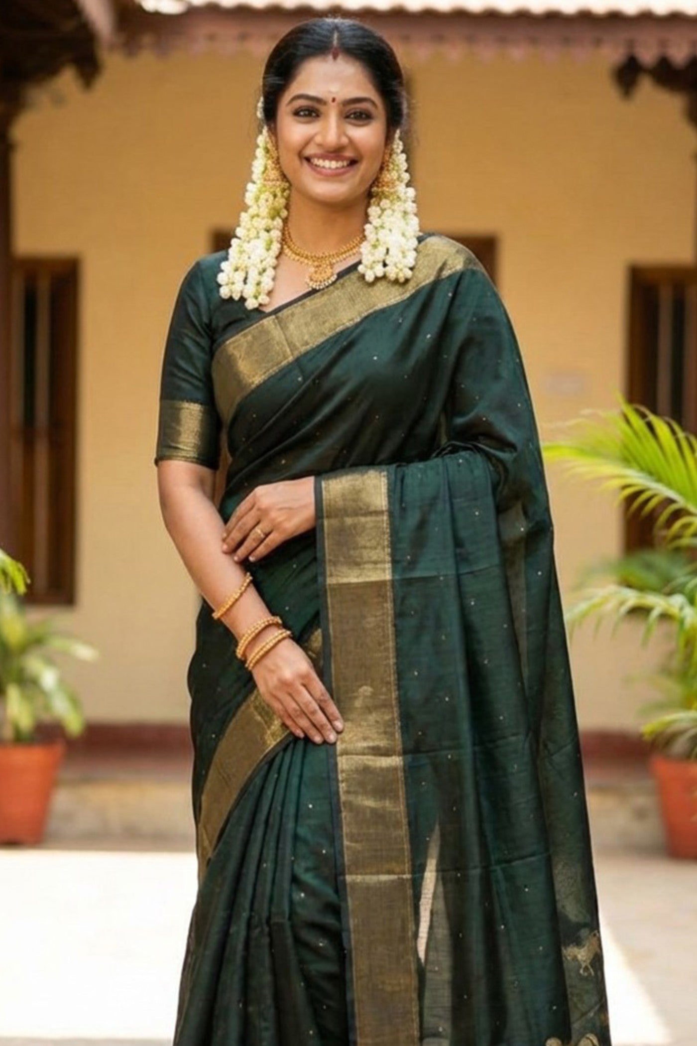 Buy MySilkLove Hunter Green Banarasi Woven Soft Silk Saree Online