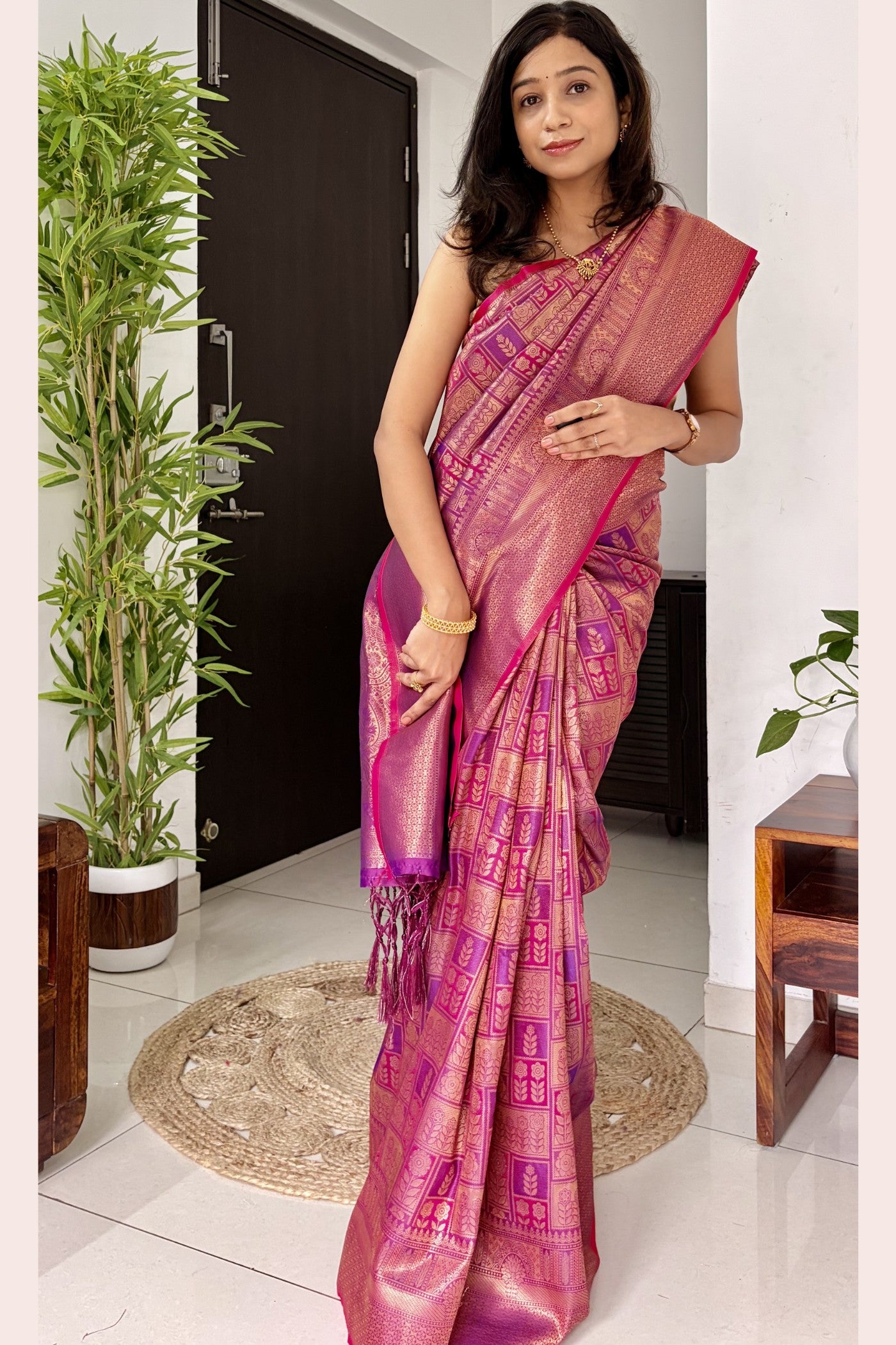 Buy MySilkLove Claret Purple Kanjivaram Handloom Saree Online
