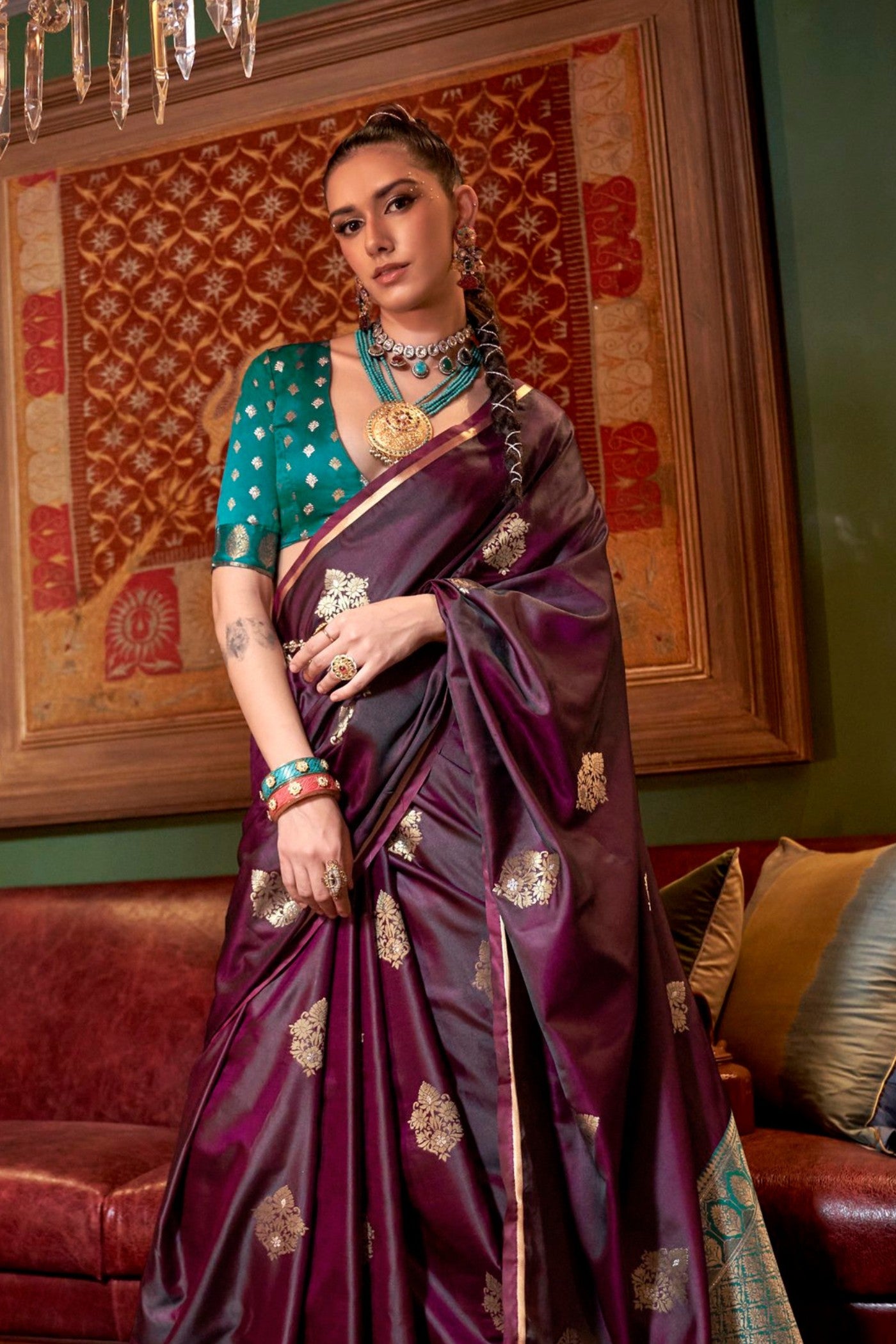 Buy MySilkLove Brown Derby Banarasi Satin Saree Online