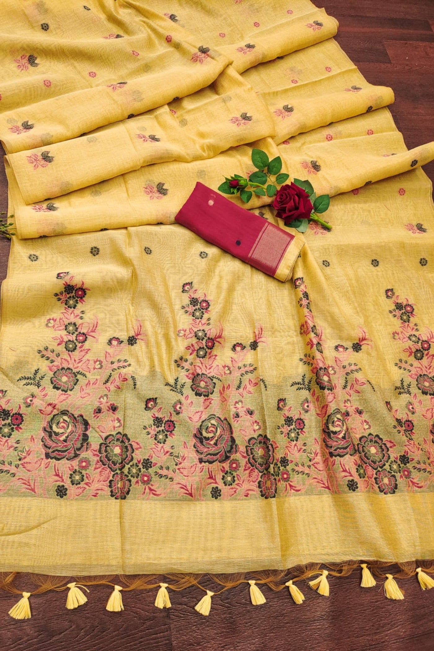 Buy MySilkLove Bright Yellow Muga Cotton Saree Online