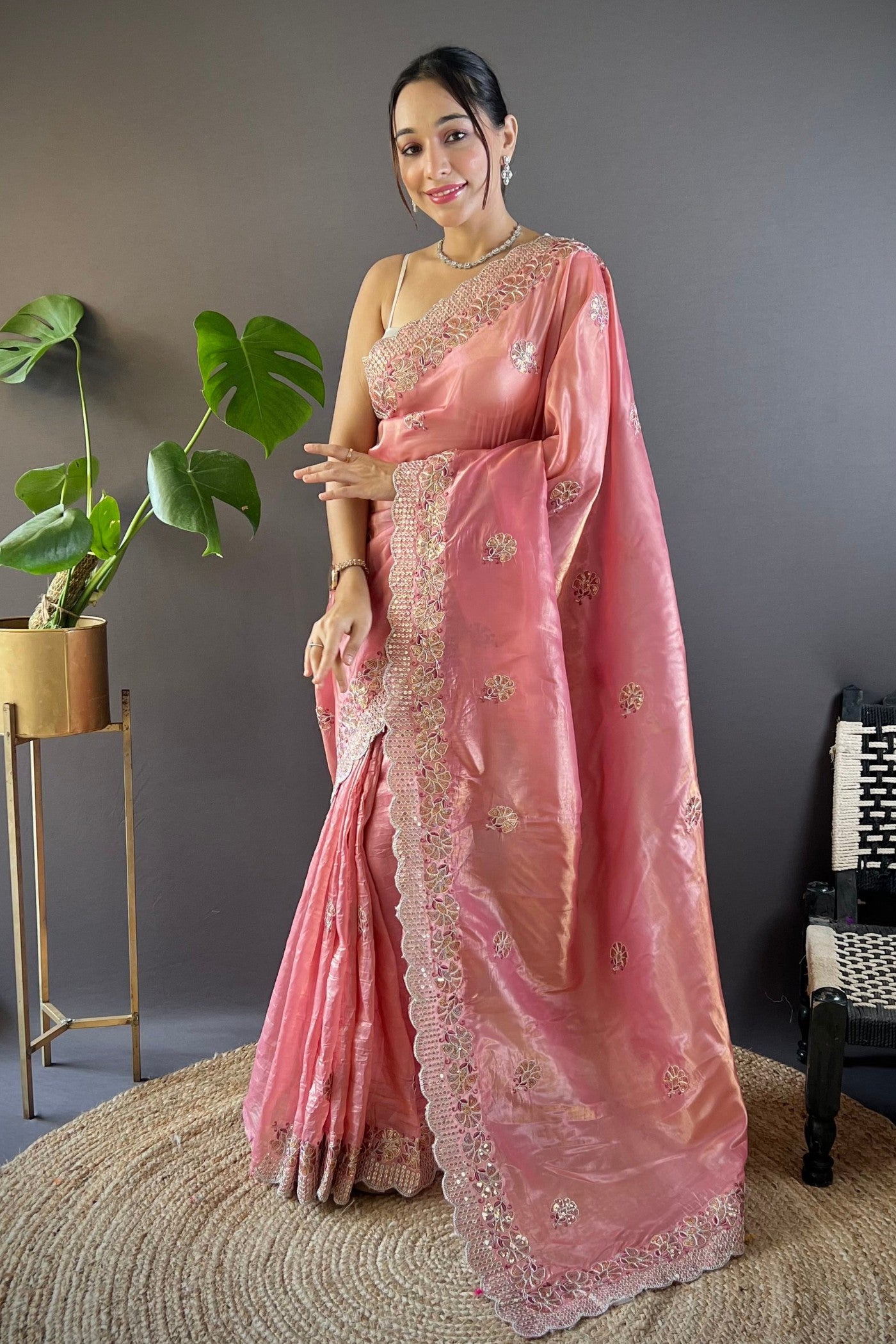 Buy MySilkLove Puce Peach Embroidered Party Wear Saree Online