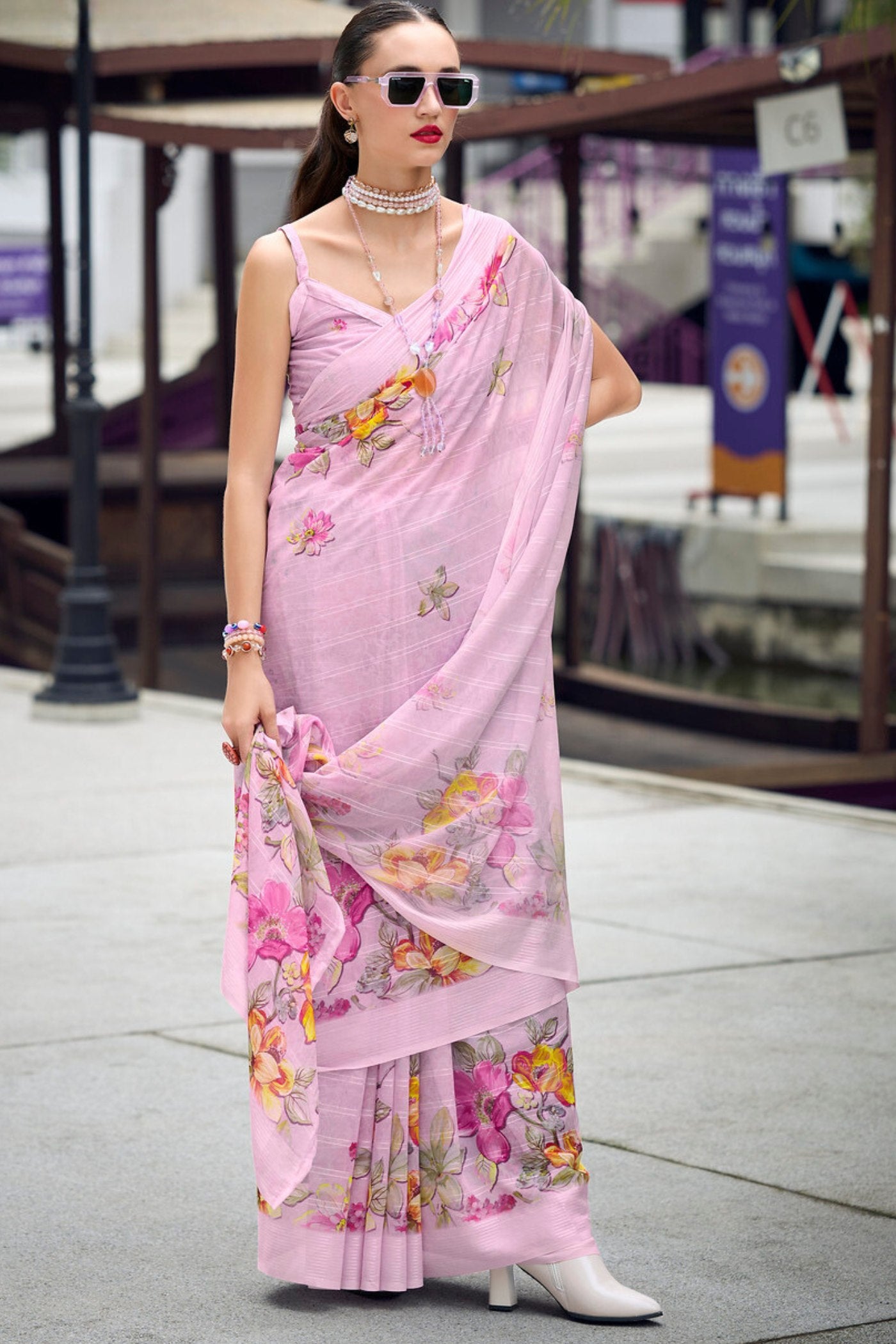 Buy MySilkLove Blossom Pink Chiffon Silk Saree Online