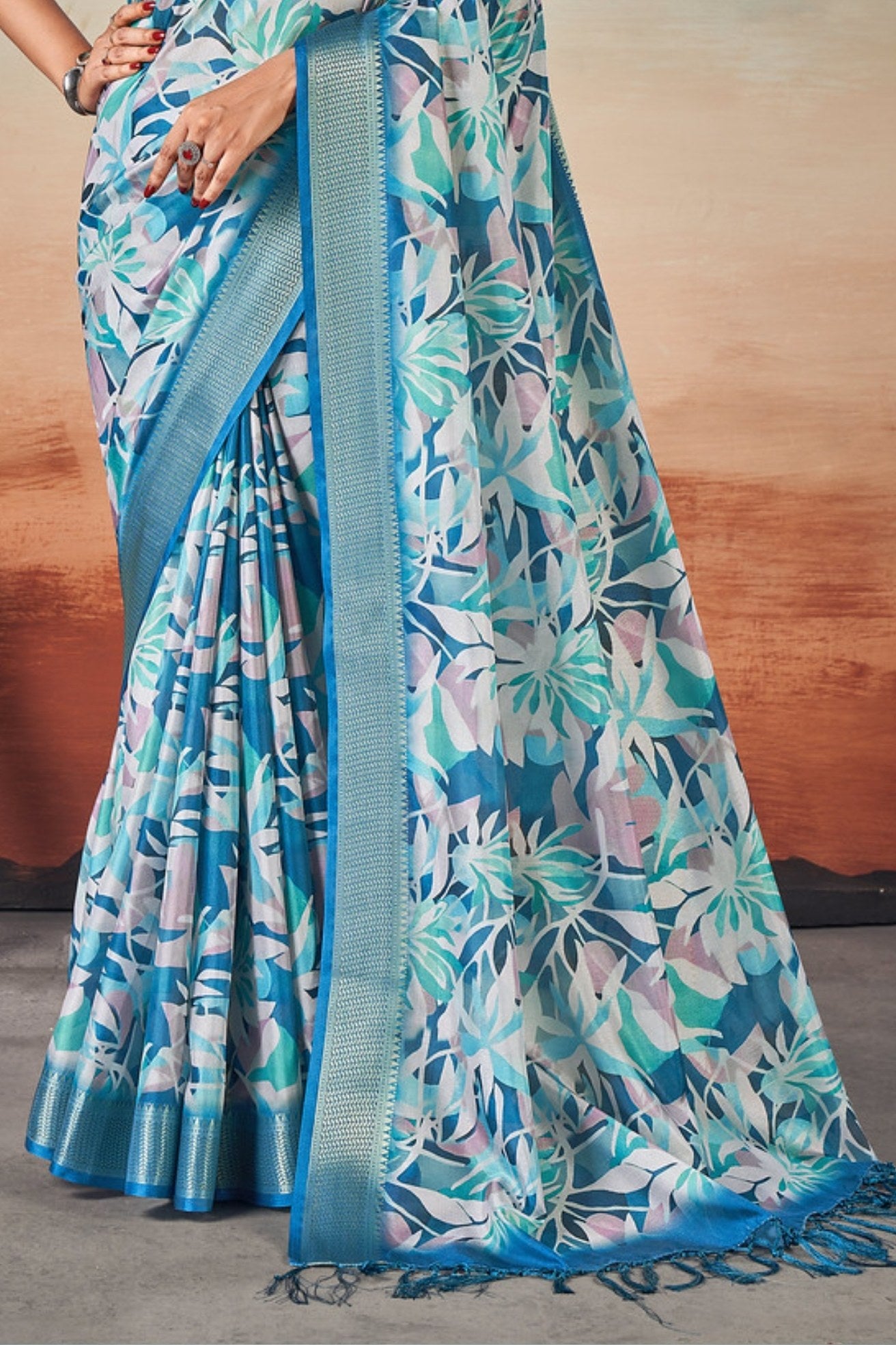 Buy MySilkLove Sky Blue Banarasi Digital Printed Saree Online