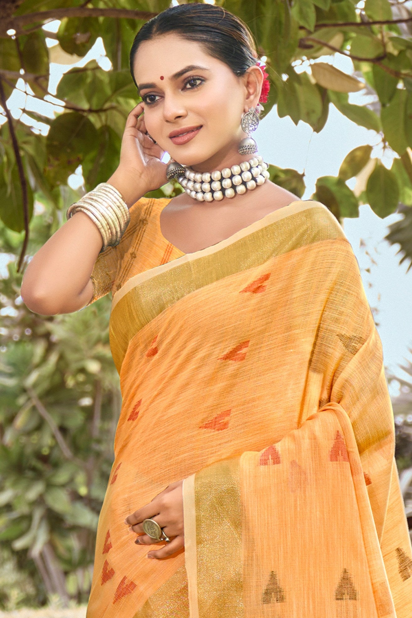 Buy MySilkLove Rajah Orange Cotton Silk Saree Online