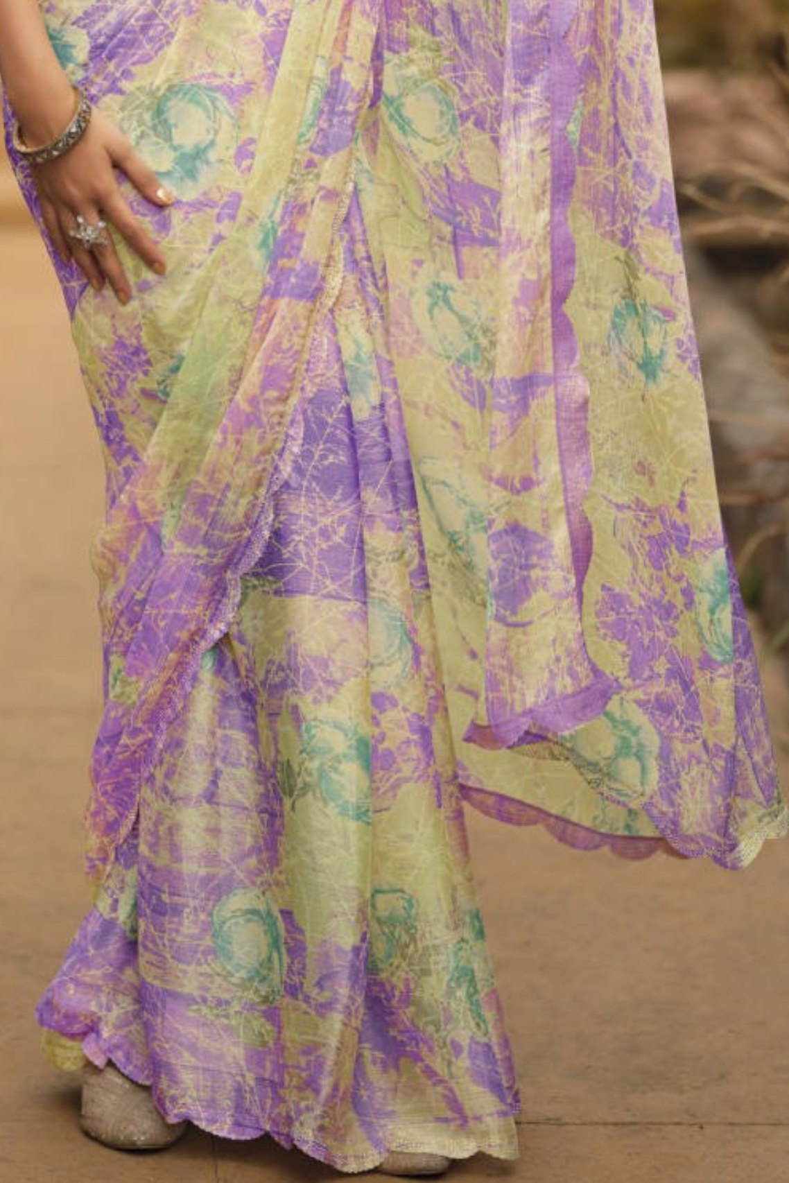 Buy MySilkLove Cyber Grape Lavender Barasso Printed Saree Online