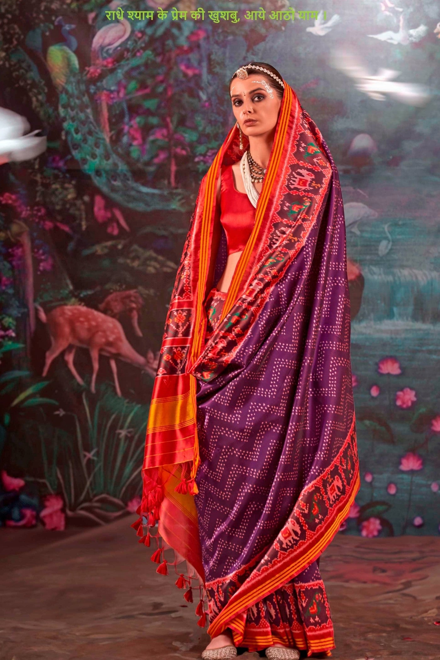 Buy MySilkLove Dark Jamun Purple Printed Patola Saree Online