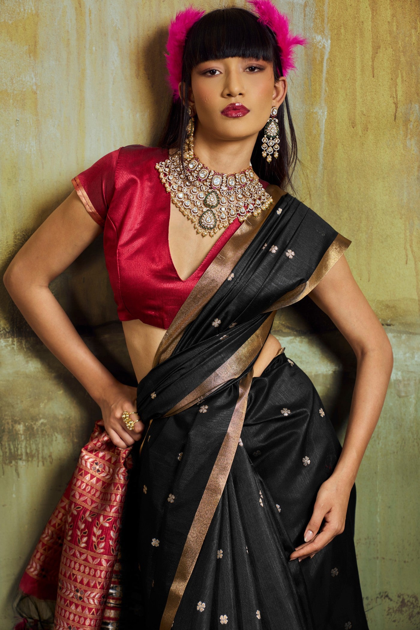 MySilkLove Matte Black Tussar Handloom Silk Saree