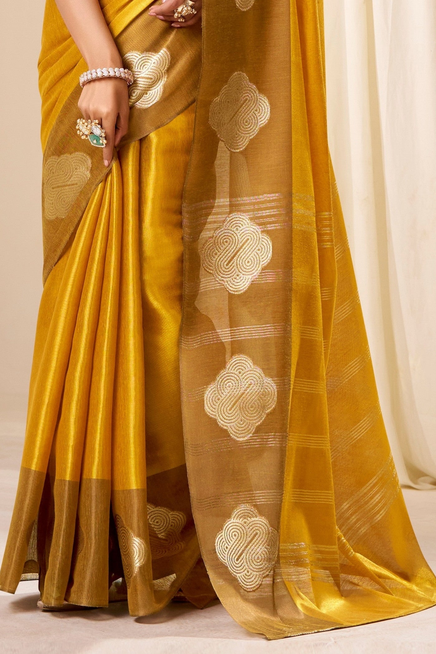 Buy MySilkLove Jonquil Yellow Handloom Tissue Saree Online
