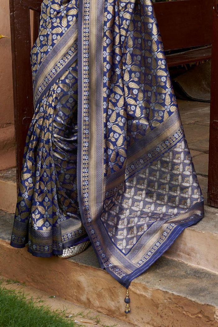 Buy MySilkLove Navy Blue Woven Banarasi Saree Online