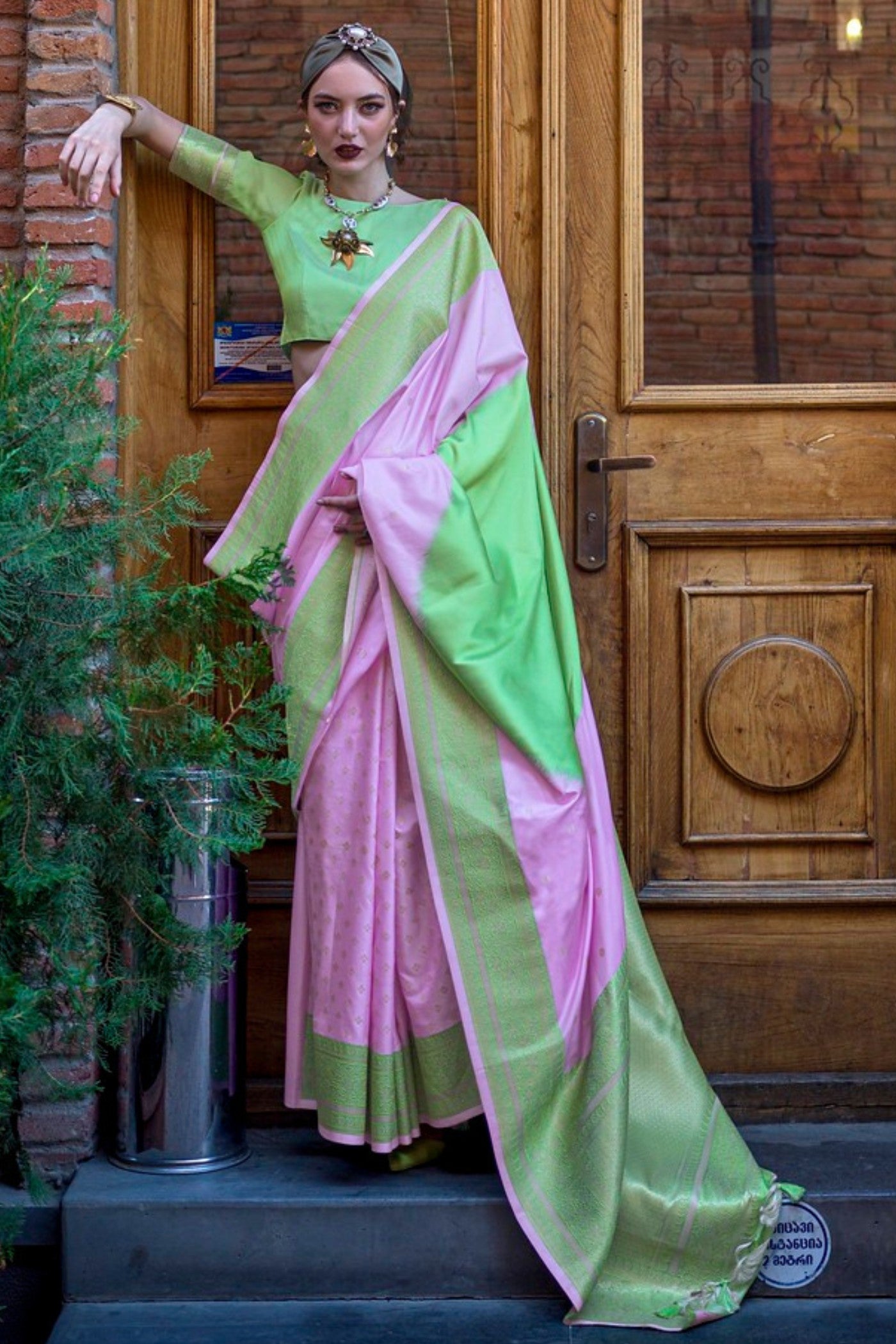 Buy MySilkLove Lavender and Green Banarasi Handloom Saree Online