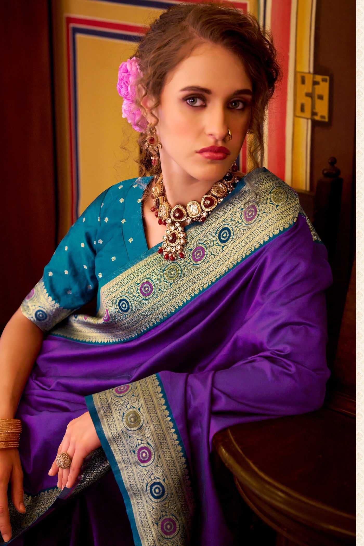 MySilkLove Autumn Purple Woven Banarasi Soft Silk Saree