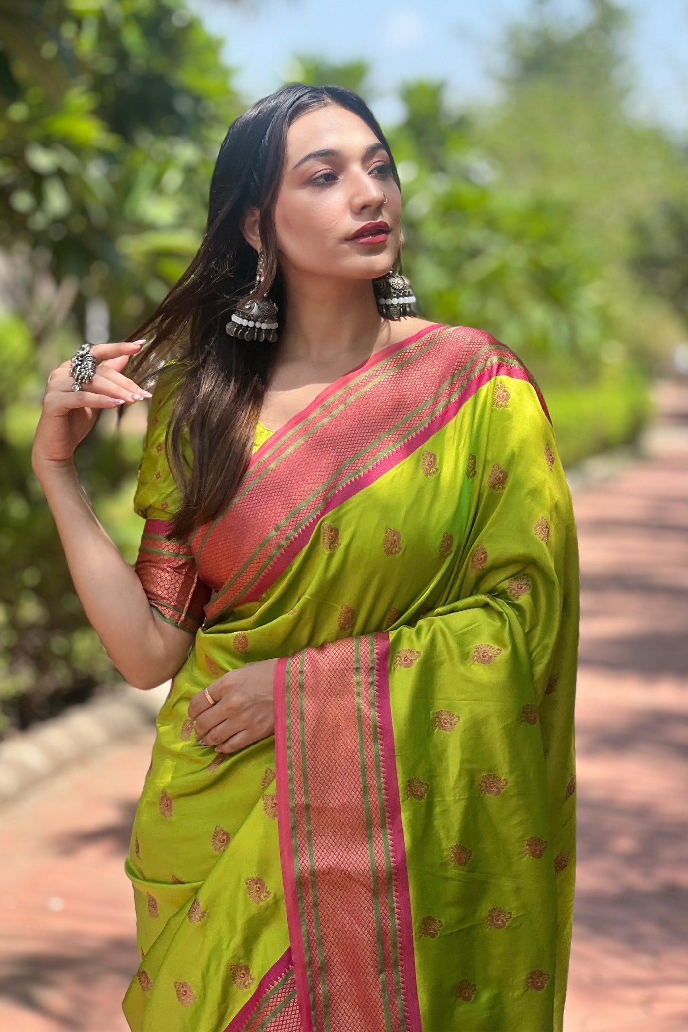 Buy MySilkLove Citron Green Woven Paithani Saree Online