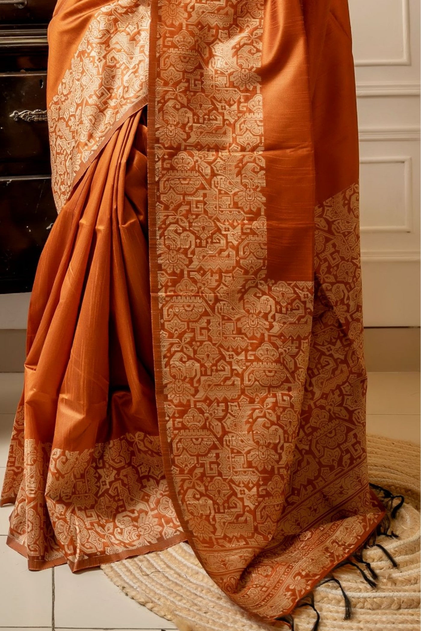 Buy MySilkLove Alloy Orange Banarasi Handloom Raw Silk Saree Online