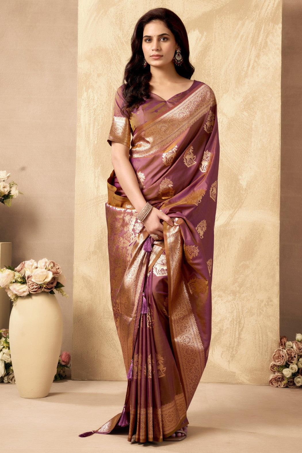Buy MySilkLove Byzantium  Purple Woven Banarasi Soft Silk Saree Online