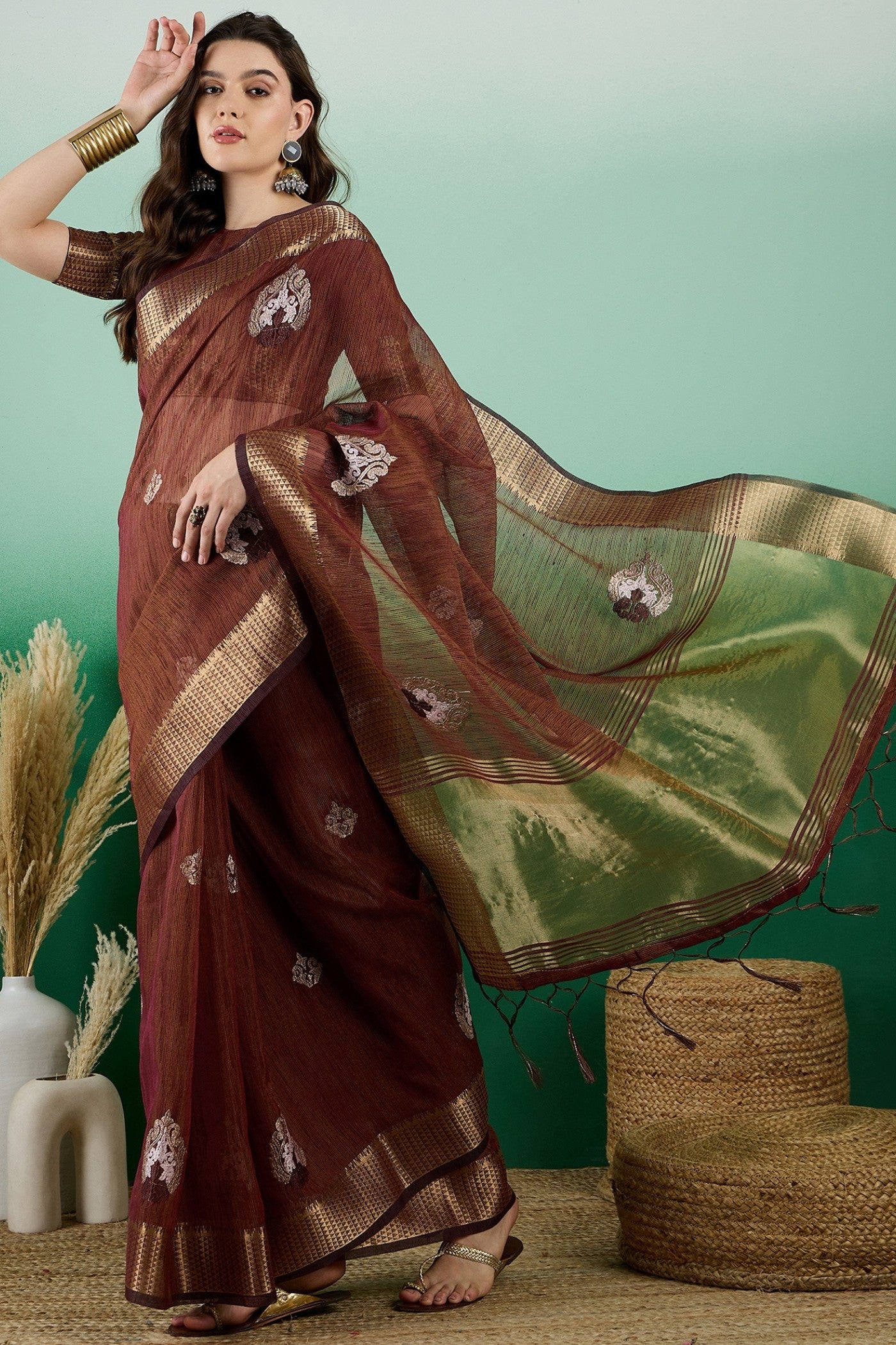 Buy MySilkLove Quincy Brown Khadi Organza Saree Online