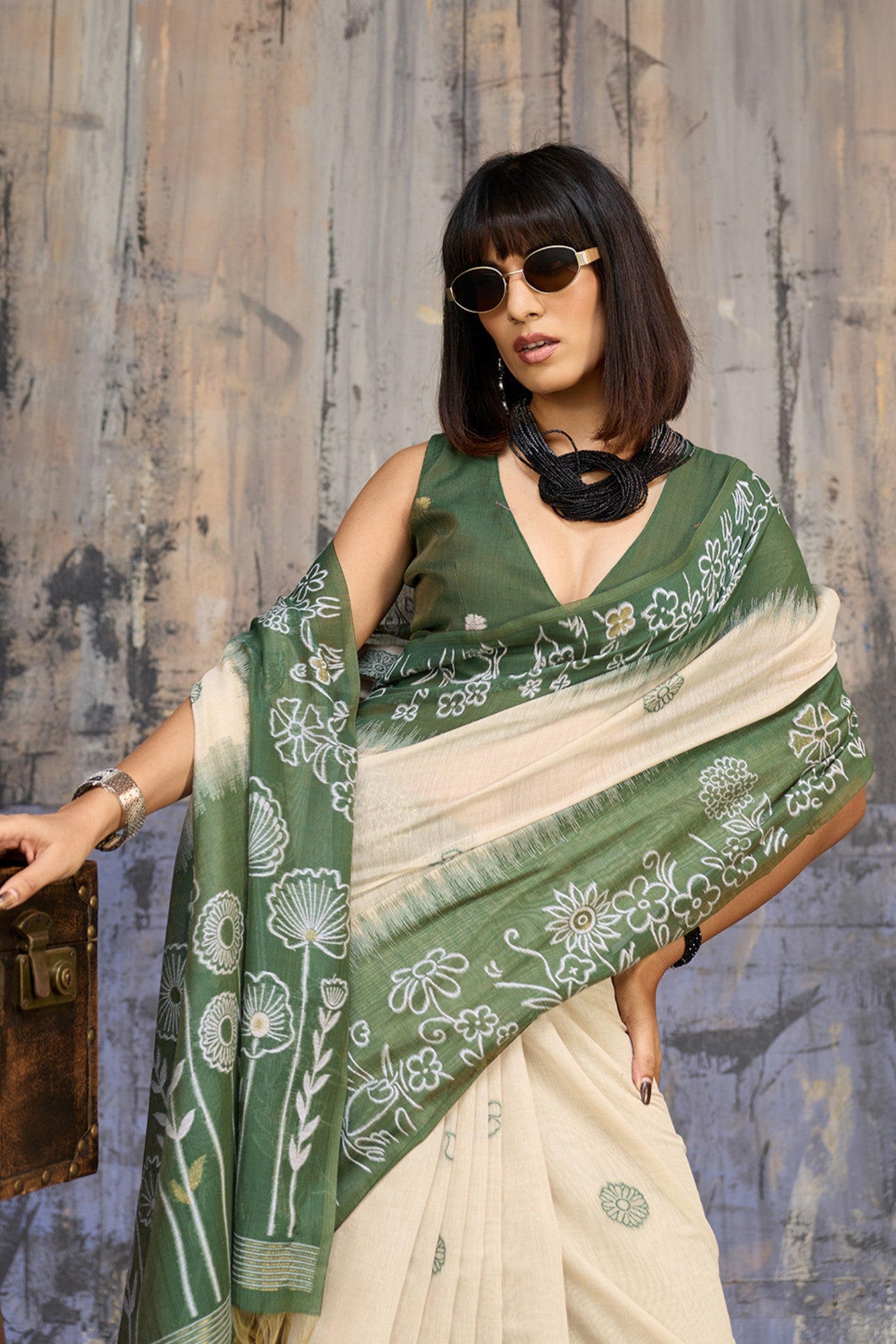 Buy MySilkLove Herbal Green Handloom Munga Cotton Saree Online