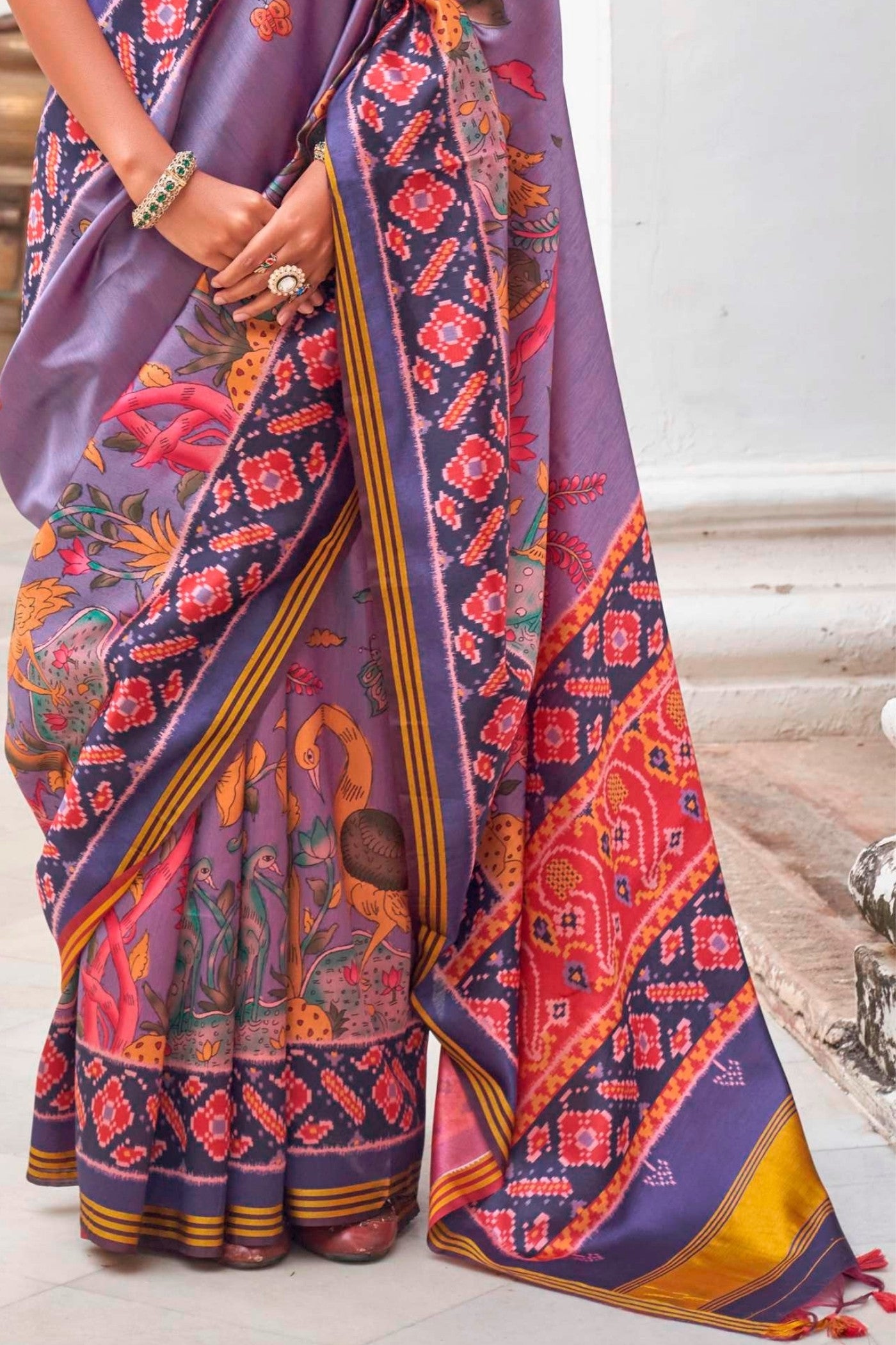 Buy MySilkLove Aztec Purple Printed Patola Saree Online