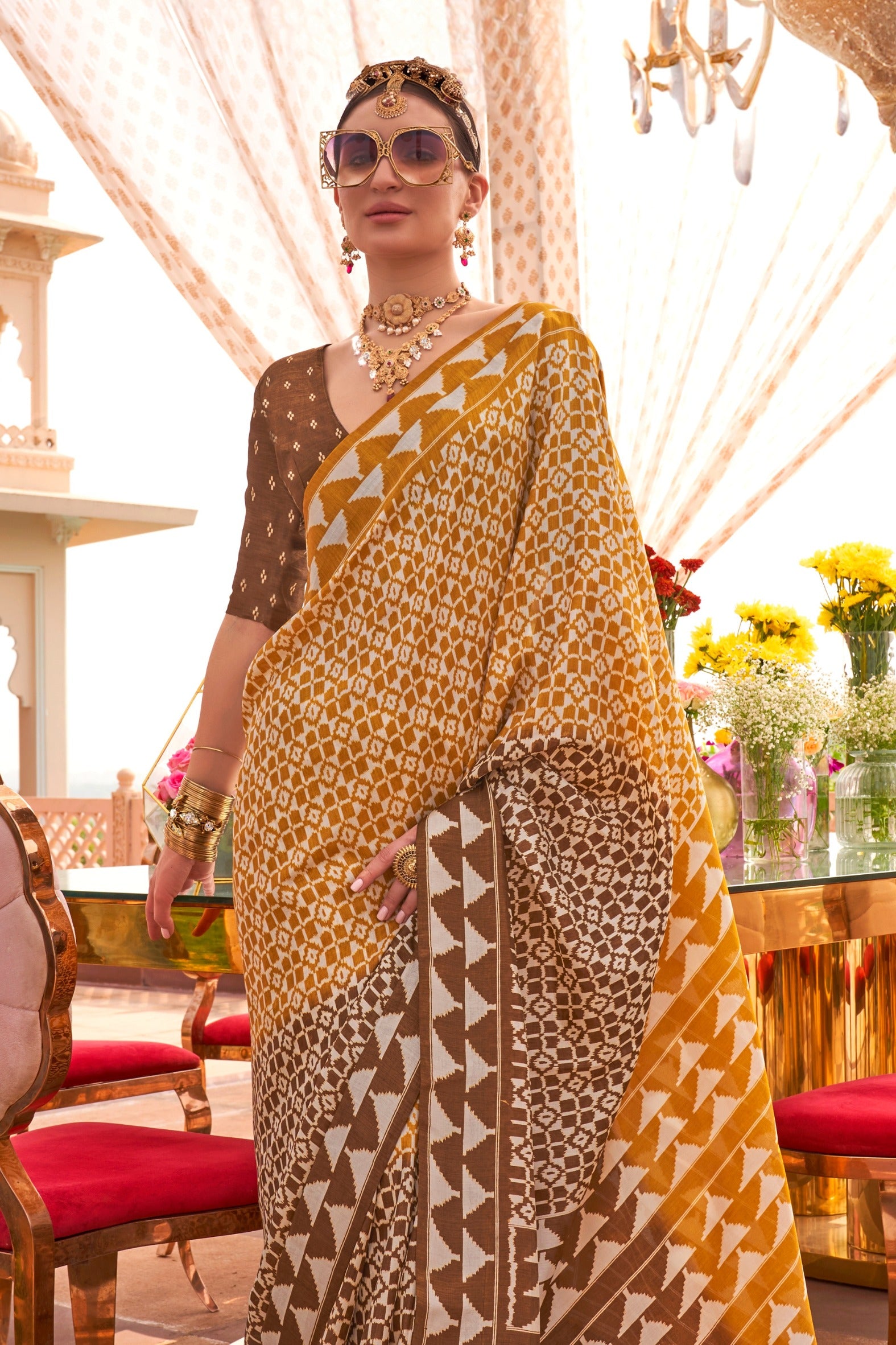 Buy MySilkLove Pale Copper Yellow Printed Patola Saree Online