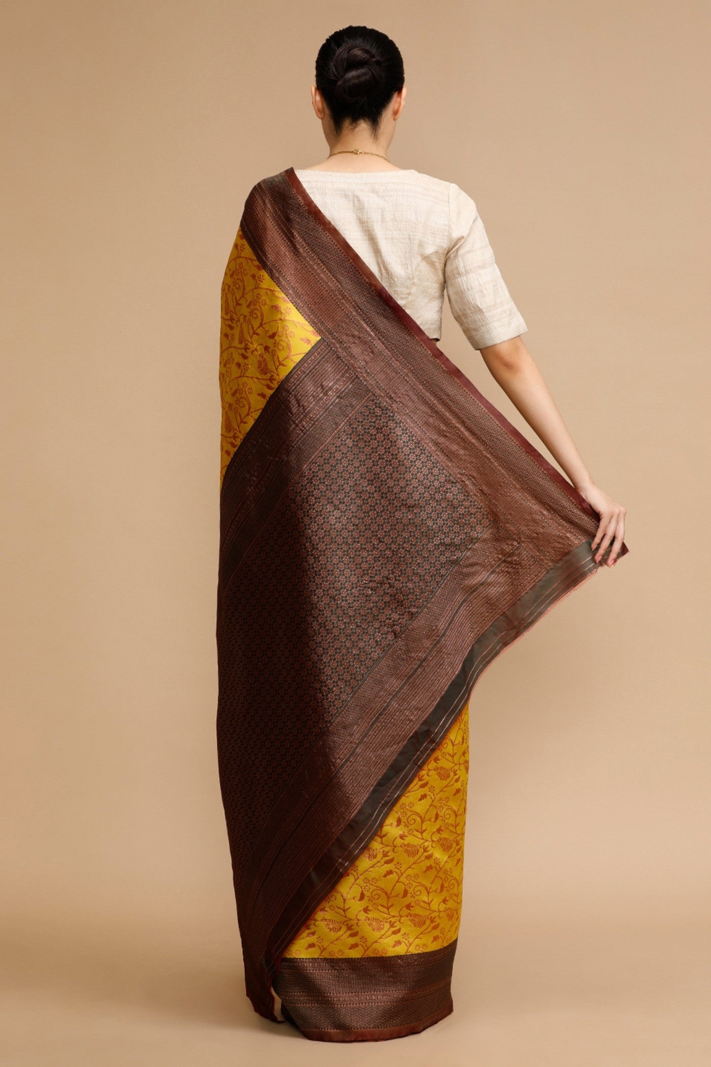 Buy MySilkLove Imperial Yellow Woven Jacquard Lichi Silk Saree Online