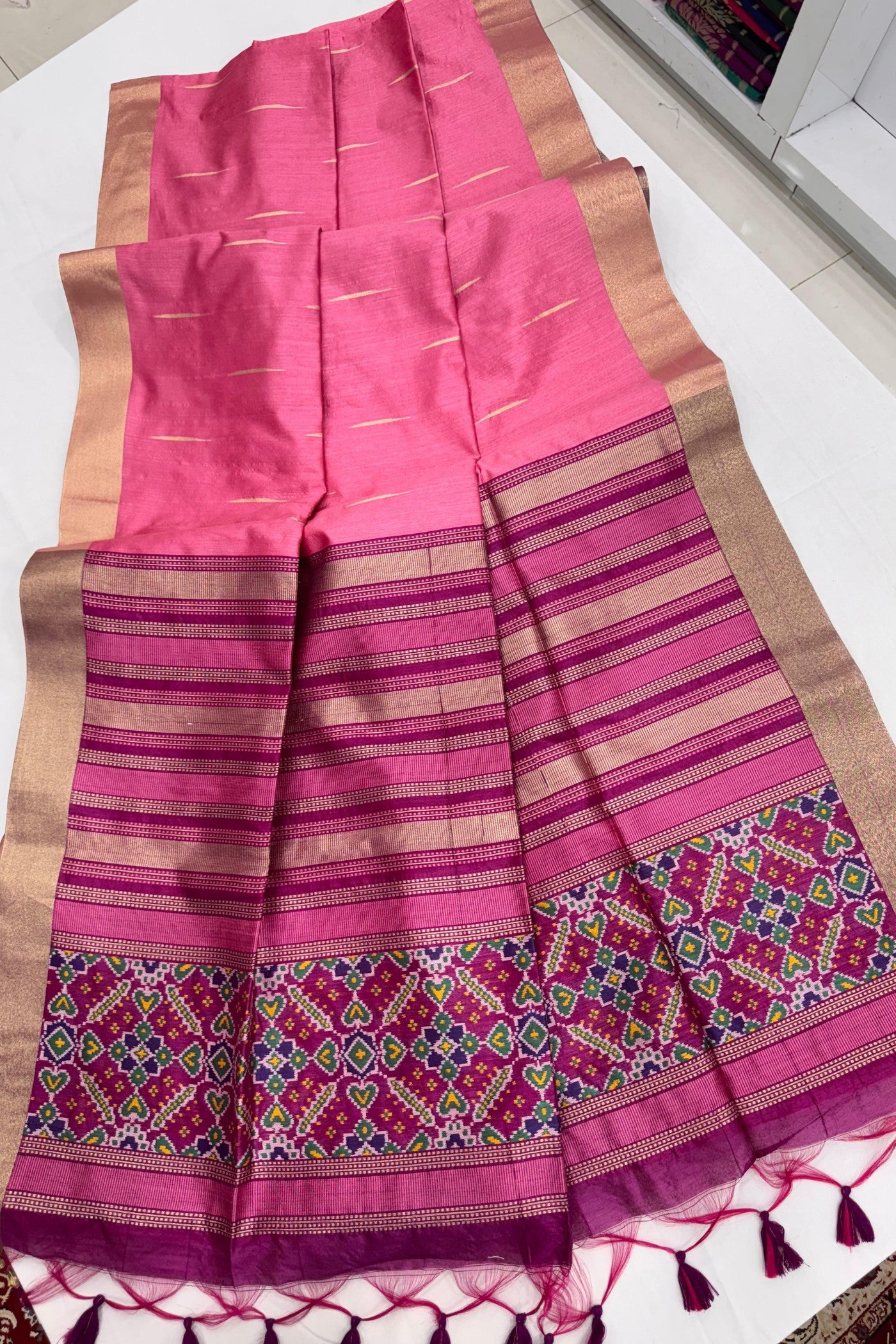 Buy MySilkLove Rosy Pink Meenakari Woven Patola Saree Online