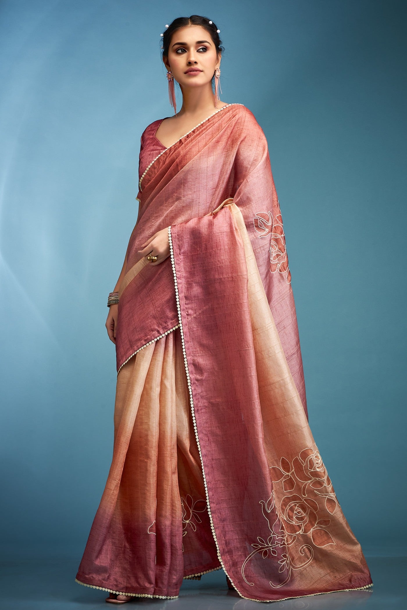 Buy MySilkLove Cosmos Pink Designer Tussar Silk Saree Online