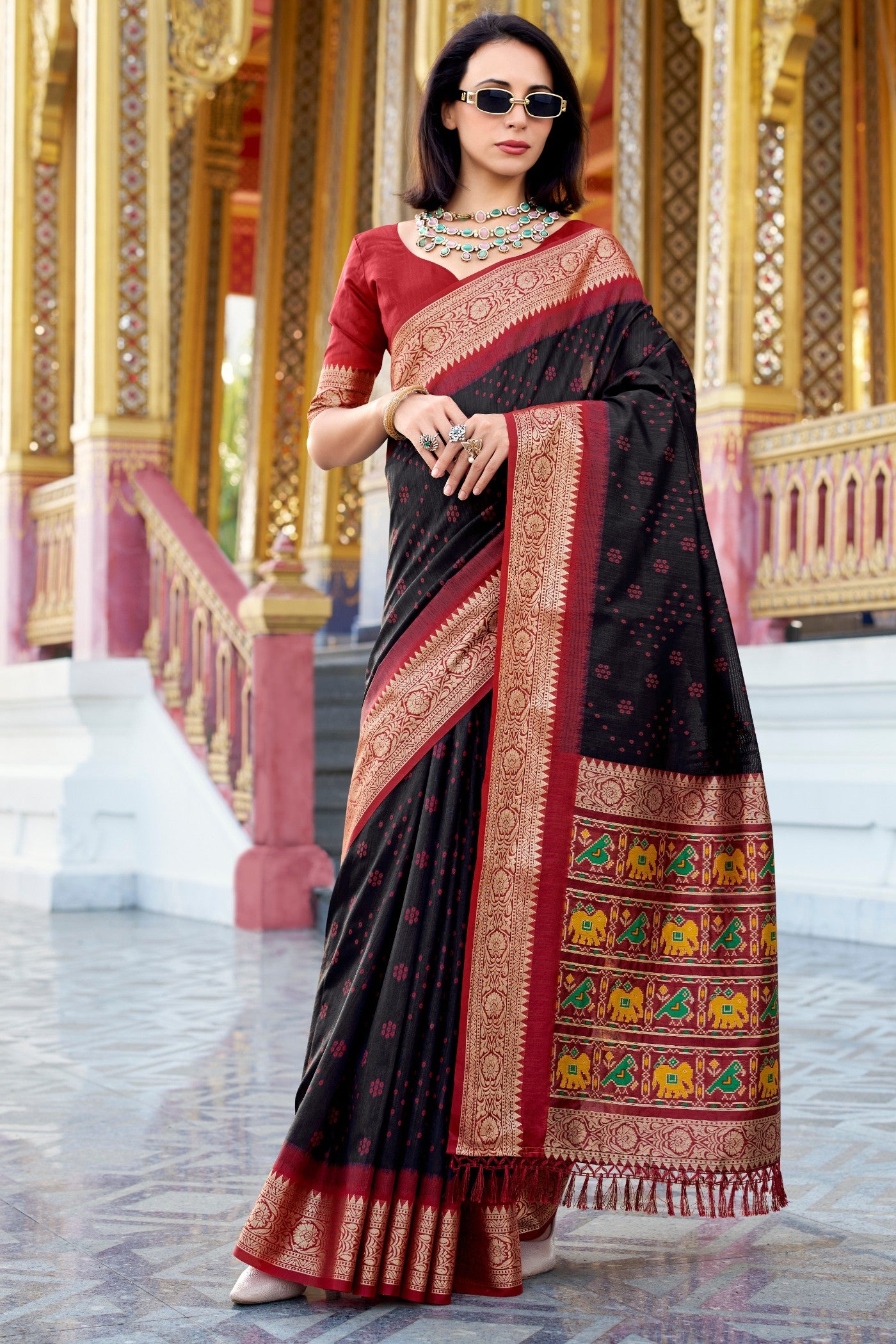 Buy MySilkLove Thunder Black Woven Tussar Silk Saree Online