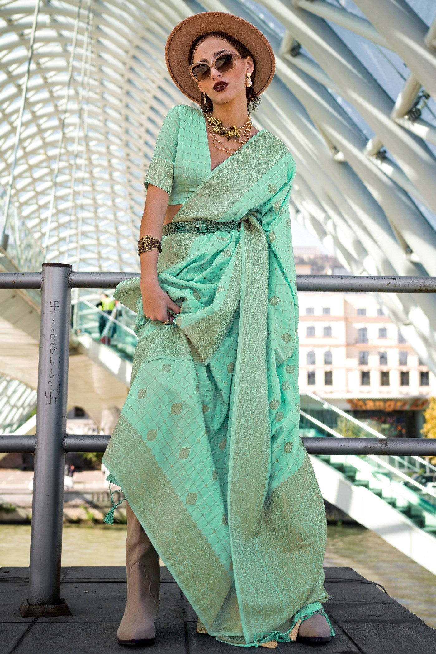 Buy MySilkLove Envy Green Banarasi Handloom Saree Online