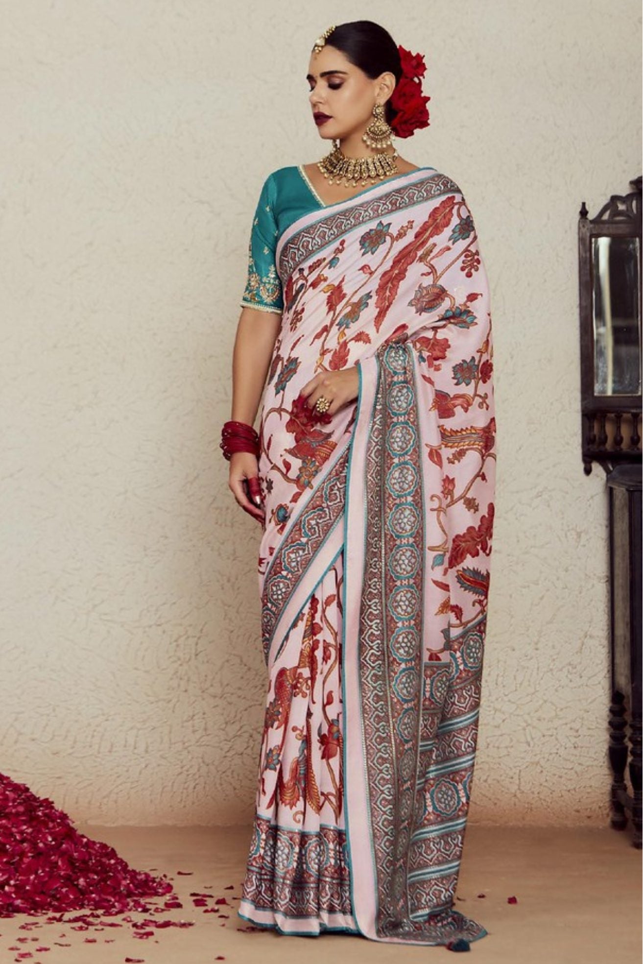 Buy MySilkLove Careys Pink Printed Brasso Soft Silk Saree Online