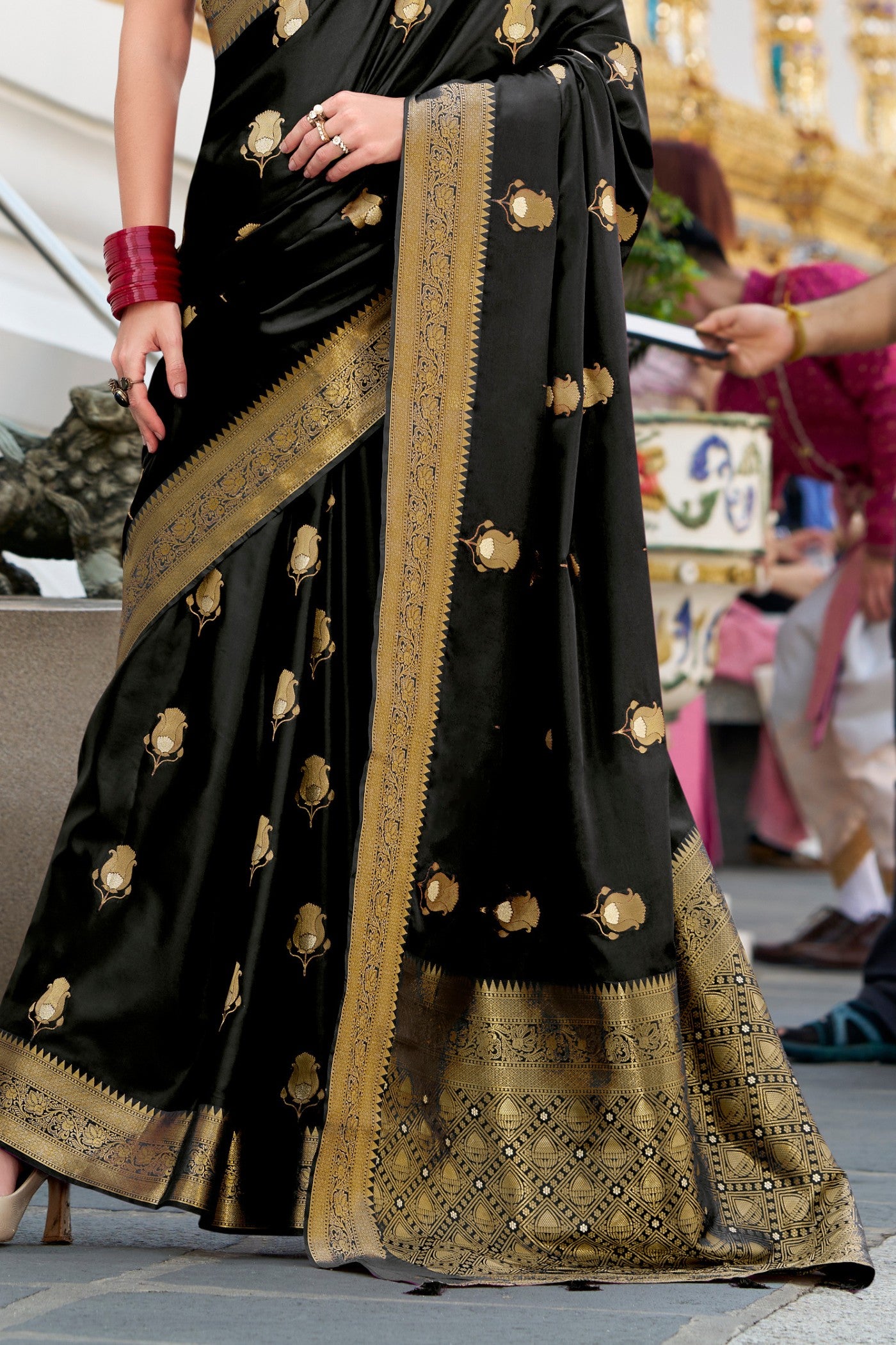 Buy MySilkLove Iridium Black Woven Satin Silk Saree Online