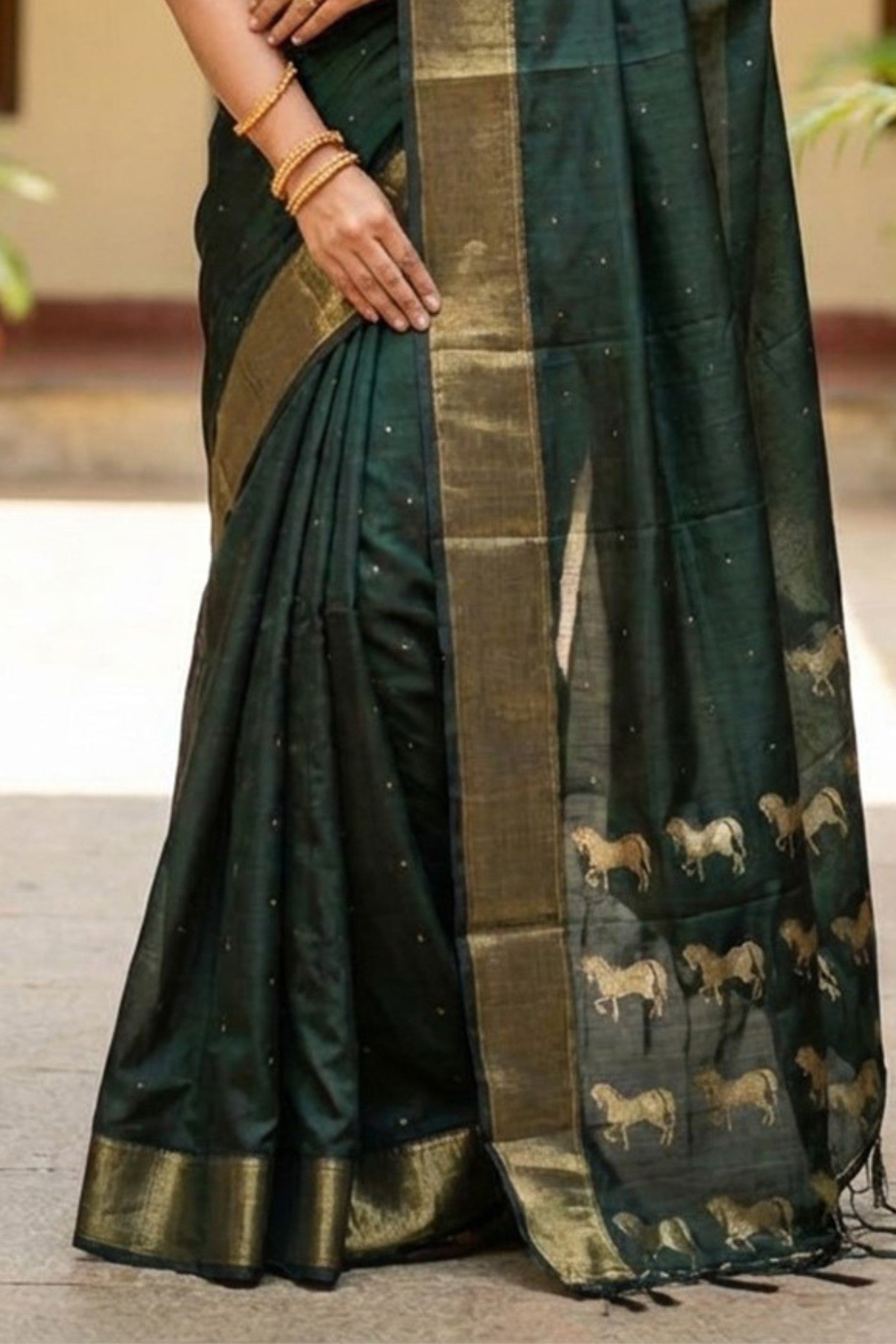 Buy MySilkLove Hunter Green Banarasi Woven Soft Silk Saree Online