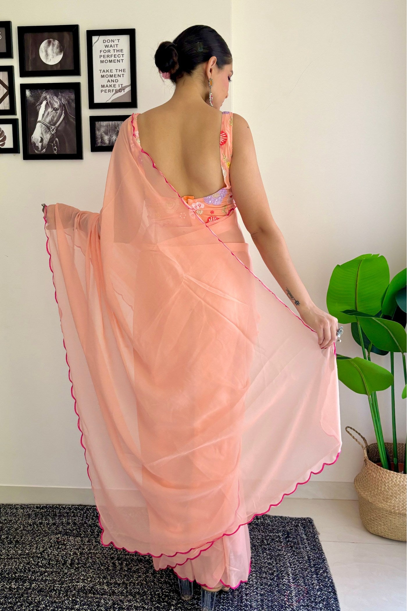 Buy MySilkLove Blushing Peach Gerogette Saree Online