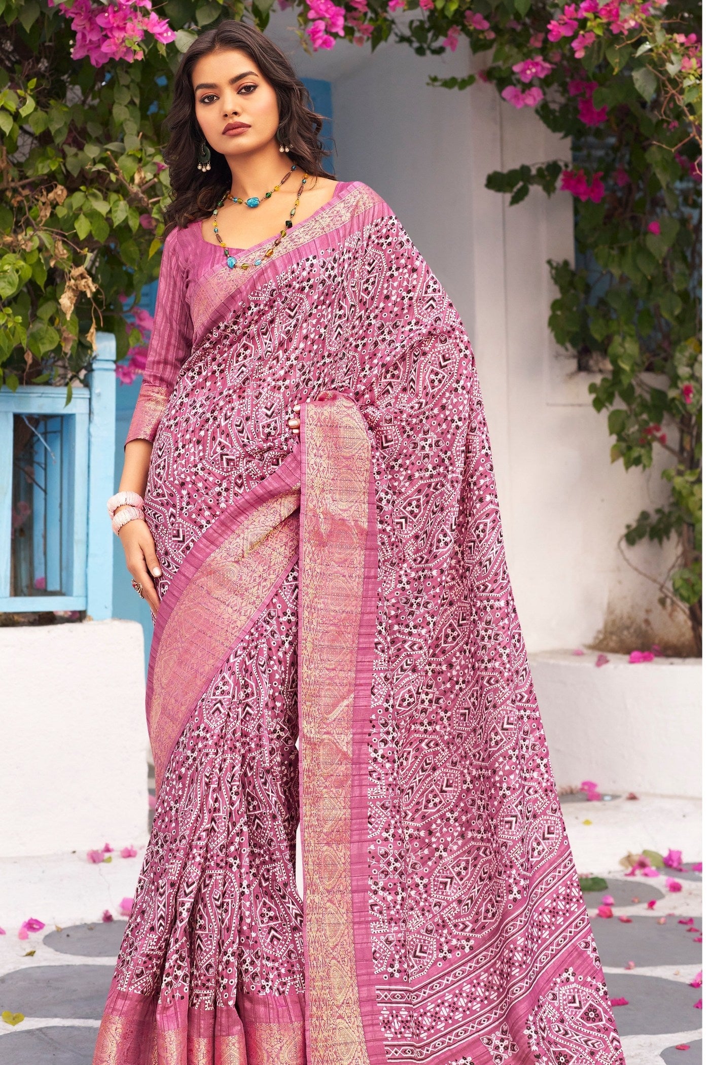 Buy MySilkLove Can Can Pink Banarasi Printed Saree Online