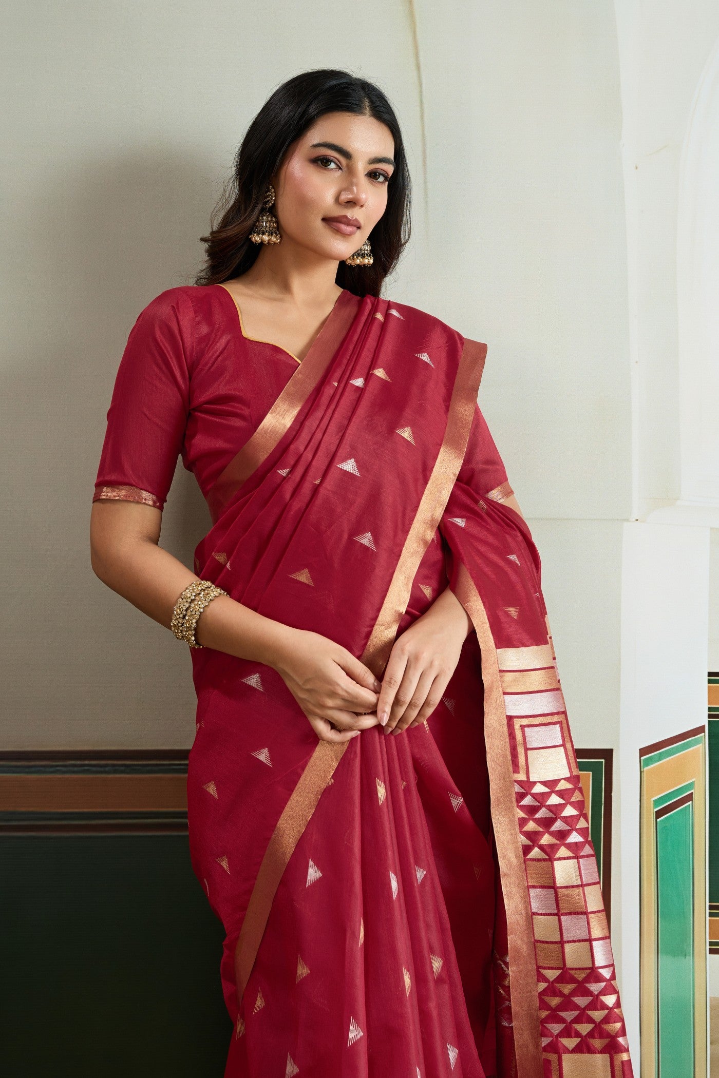 Buy MySilkLove Batorange Red Tussar Handloom Silk Saree Online