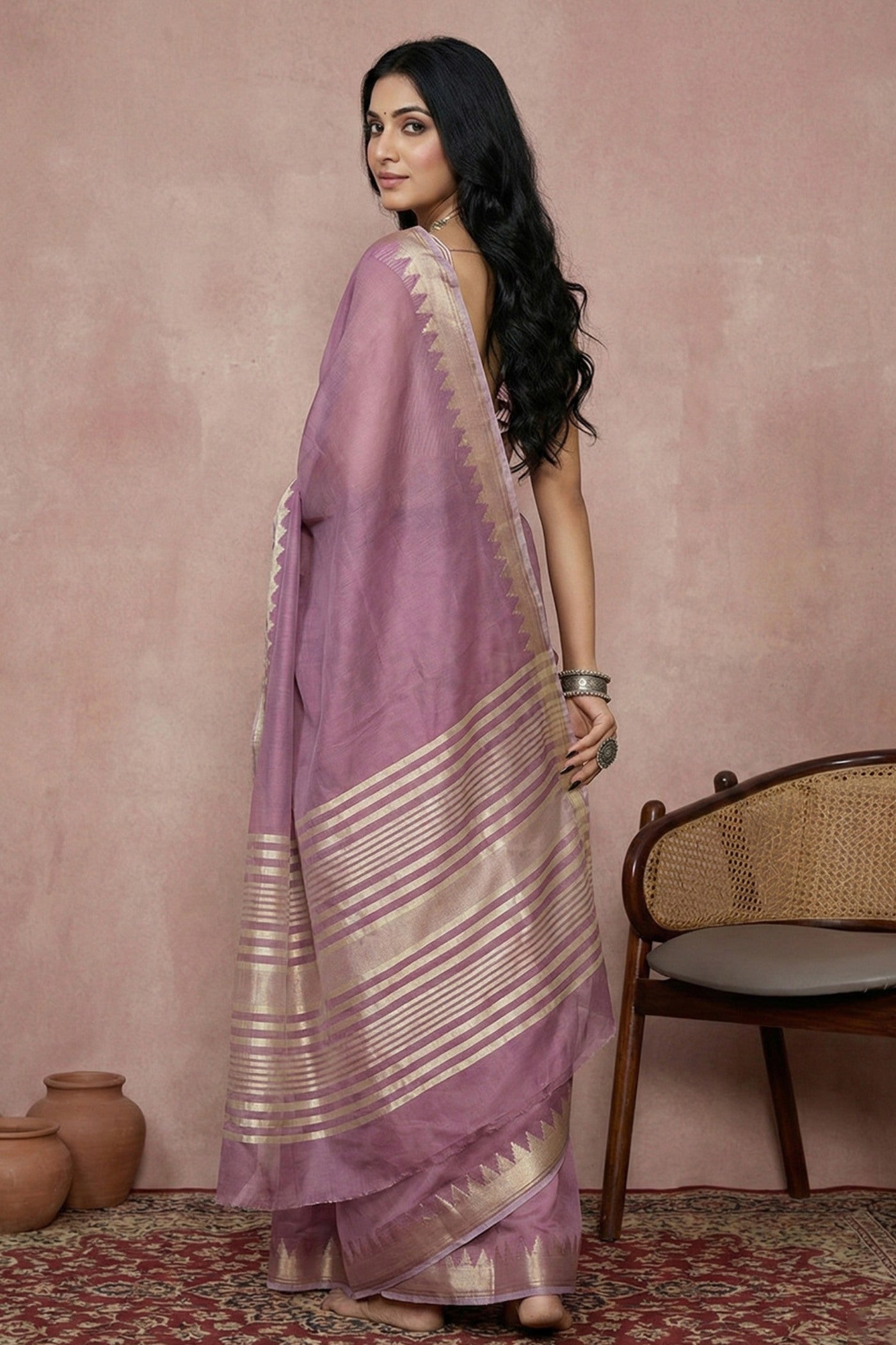 Buy MySilkLove Fulvous Purple Woven Banarasi Soft Silk Saree Online