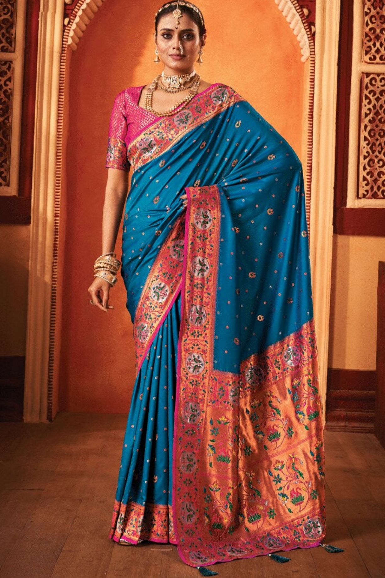 Buy MySilkLove Chathams Blue Woven Paithani Saree Online