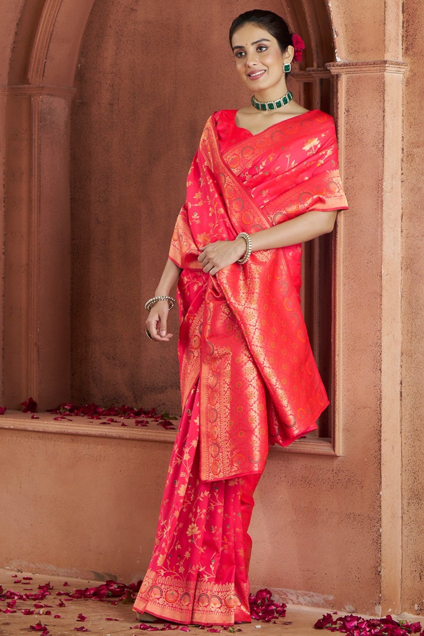 Buy MySilkLove Rose Pink Woven Banarasi Saree Online